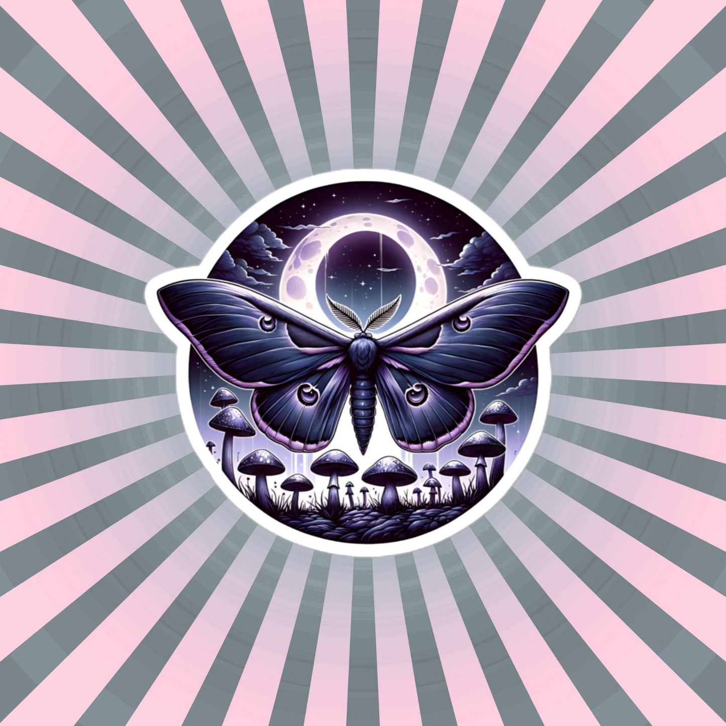 Pastel Goth WhimsiGoth Luna Moth Mushroom Sticker Original Art Dark Aesthetic Weird Stuff Unique Gift