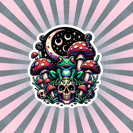 Creepy Whimsigoth Skull Mushrooms Frog Sticker Dreamcore Dark Aesthetic Goth Original Art Weirdcore Weird Stuff Gift