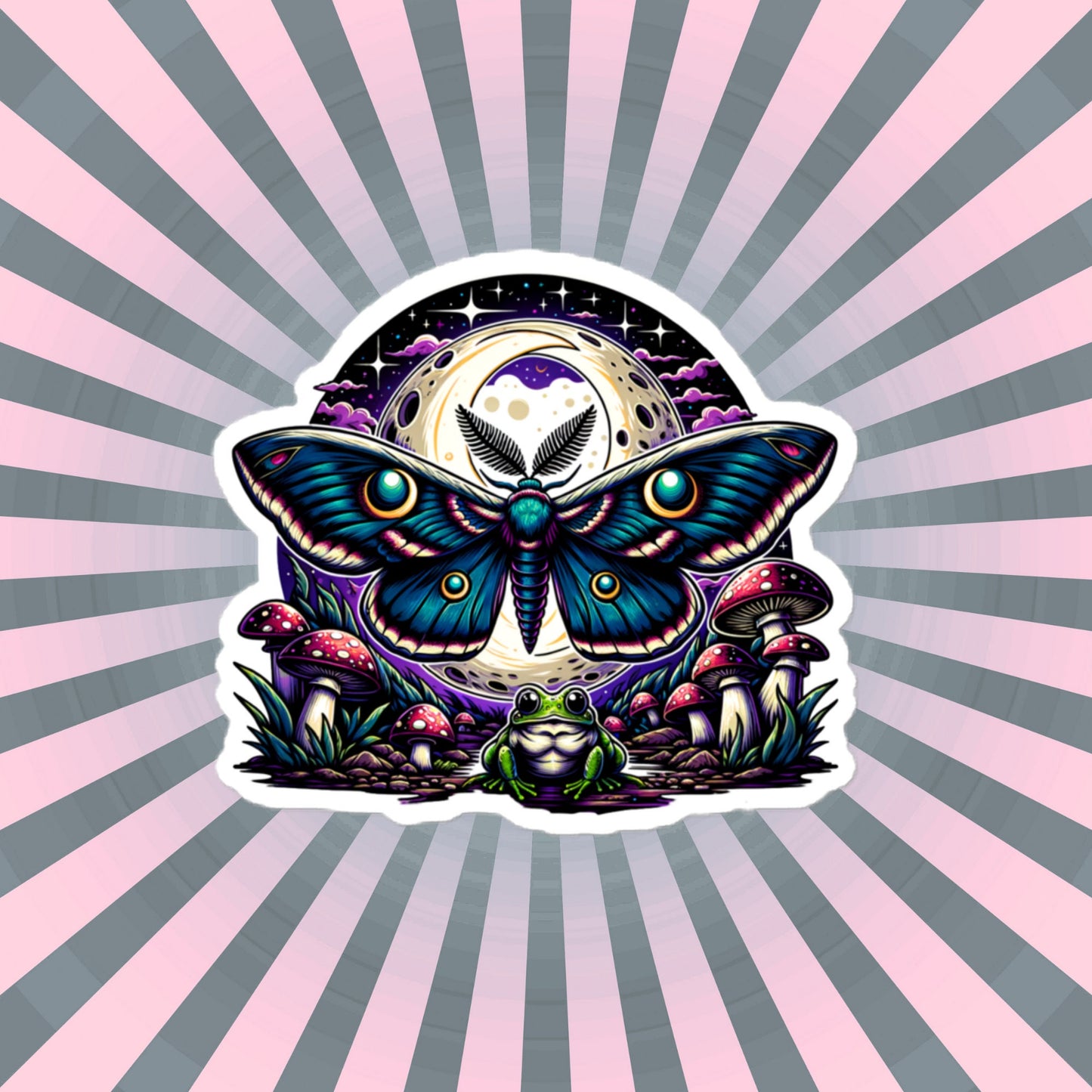 Dark Aesthetic Pastel Goth Luna Moth Mushroom WhimsiGoth Sticker Original Art Weird Stuff Unique Gift