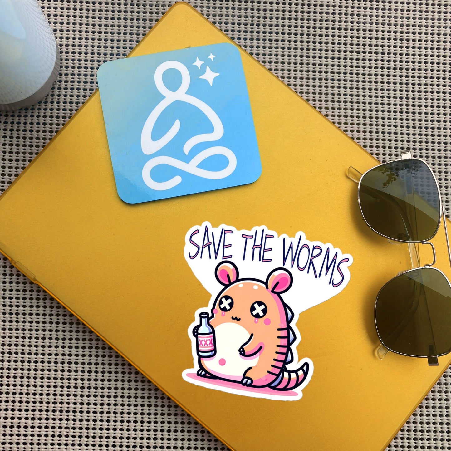 Weirdcore Pastel Goth Grunge Cute Armadillo Vinyl Sticker Save The Worms Oddcore Waterproof Sticker, Weird Stuff Unique Gift