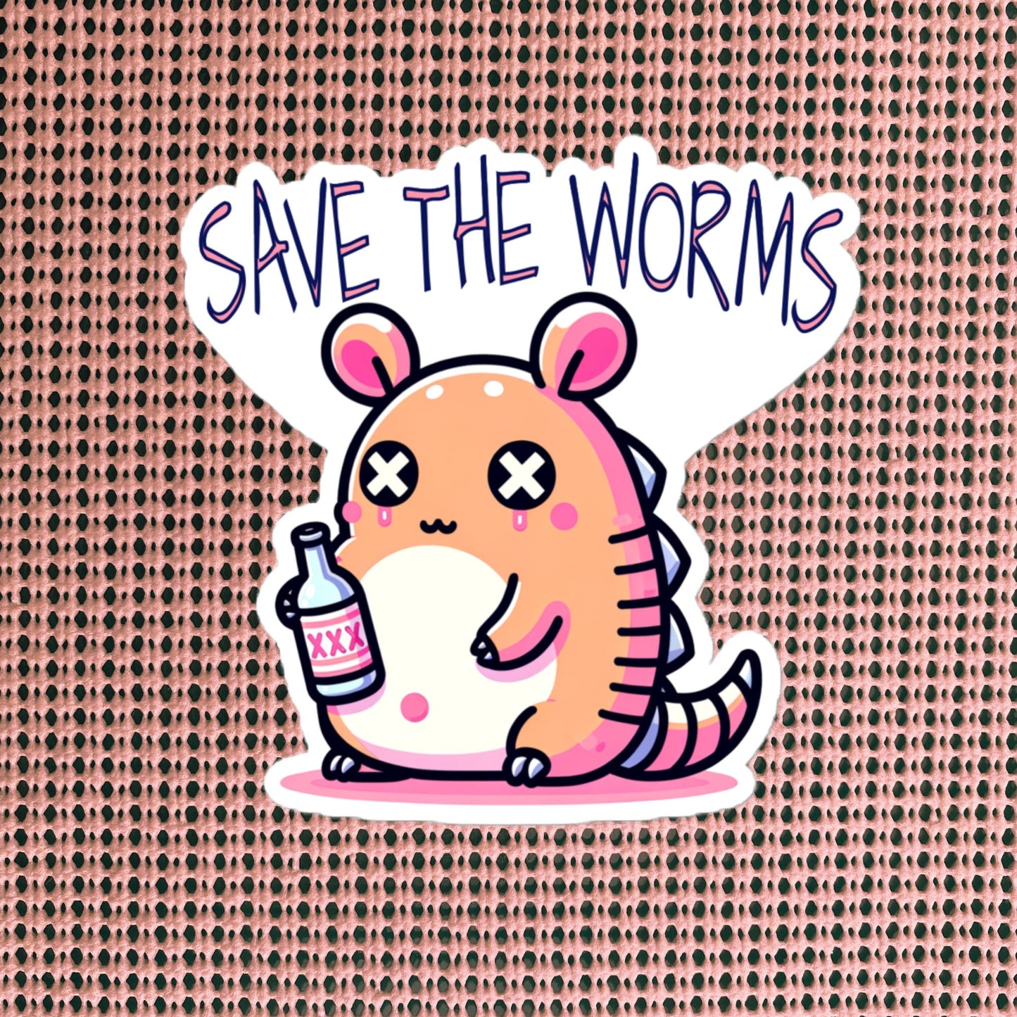 Weirdcore Pastel Goth Grunge Cute Armadillo Vinyl Sticker Save The Worms Oddcore Waterproof Sticker, Weird Stuff Unique Gift