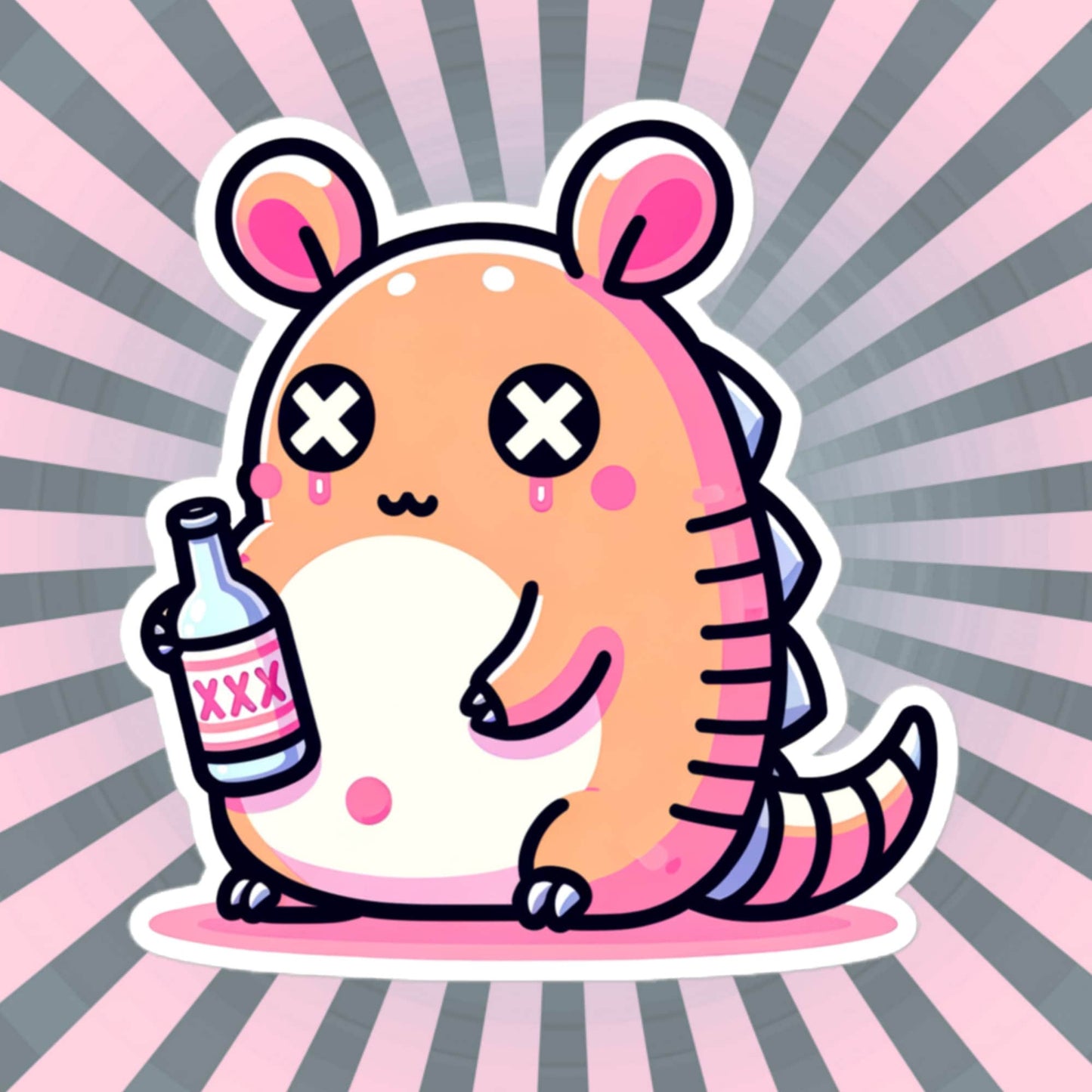 Weirdcore Pastel Goth Grunge Cute Armadillo Vinyl Sticker Tipsy Dillo Oddcore Waterproof Sticker, Weird Stuff Unique Gift