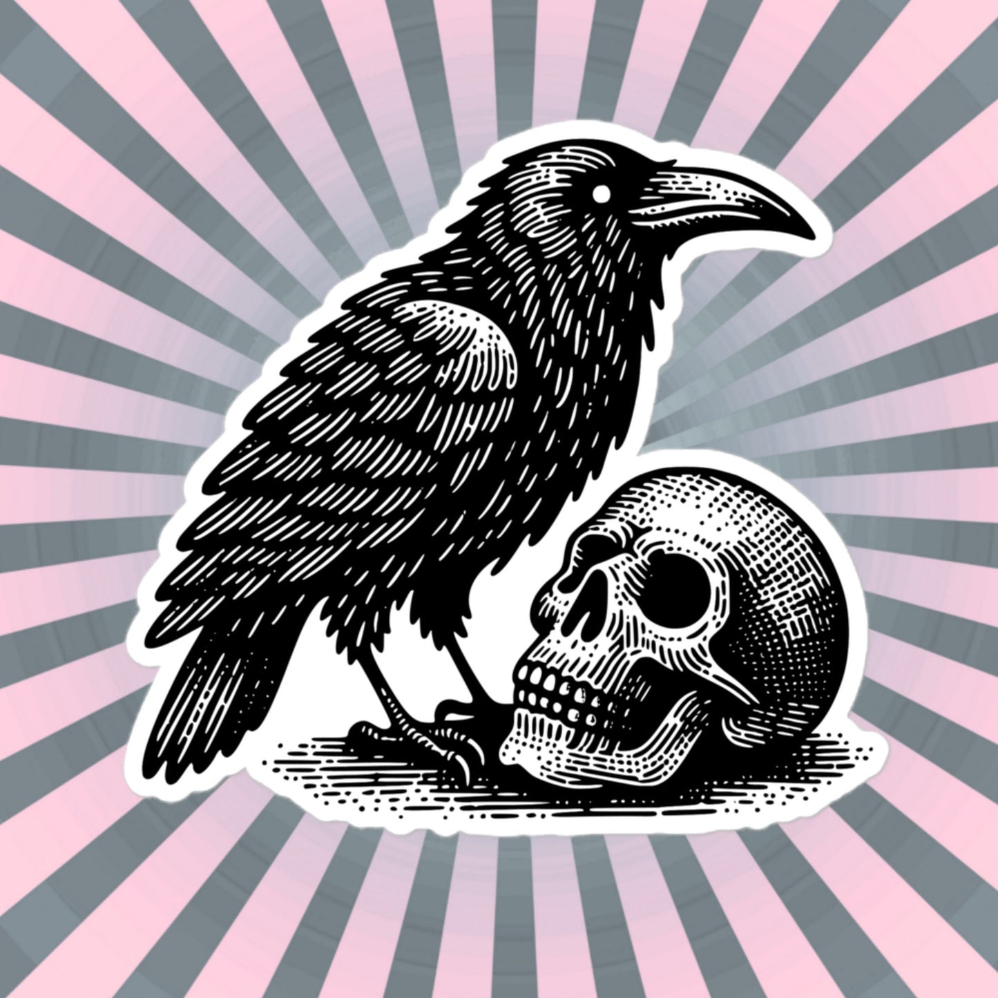 Weirdcore Gothic Raven and Skull Vinyl Sticker Spooky Grunge Goblincore Crow Skull Waterproof Sticker