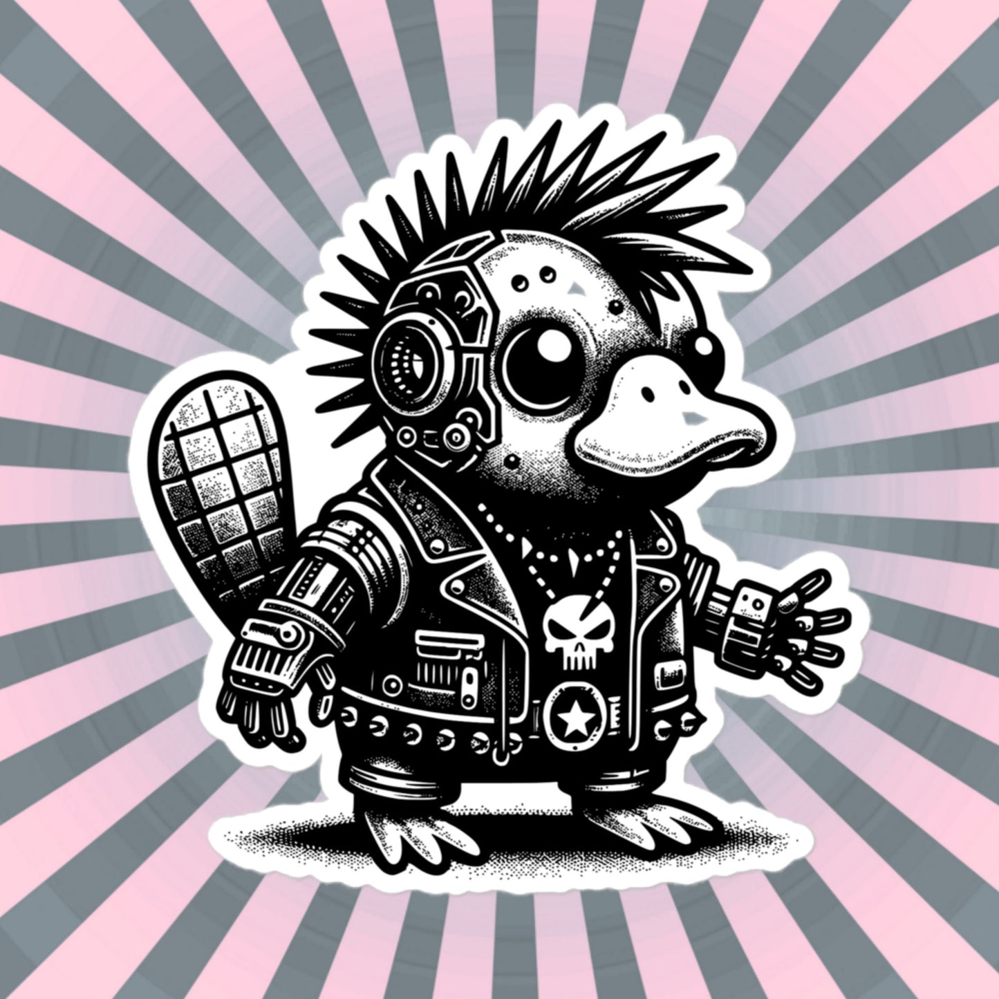 Gothic Grunge Punkrock Cyborg Platypus Sticker Vinyl Waterproof Cyberpunk Animal Sticker for Tumblers, Car Bumpers, Books and Crafts