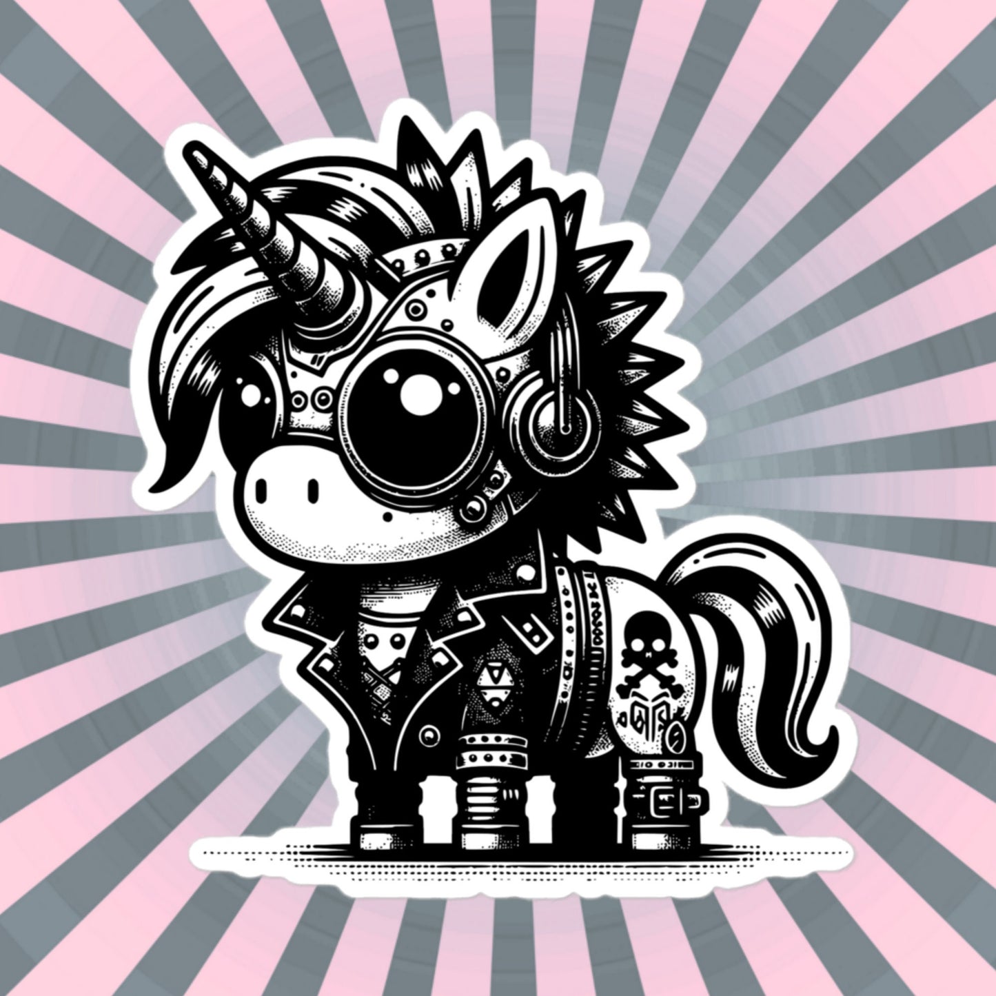 Gothic Grunge Punkrock Cyborg Unicorn Sticker Vinyl Waterproof Cyberpunk Animal Sticker for Tumblers, Car Bumpers, Books and Crafts