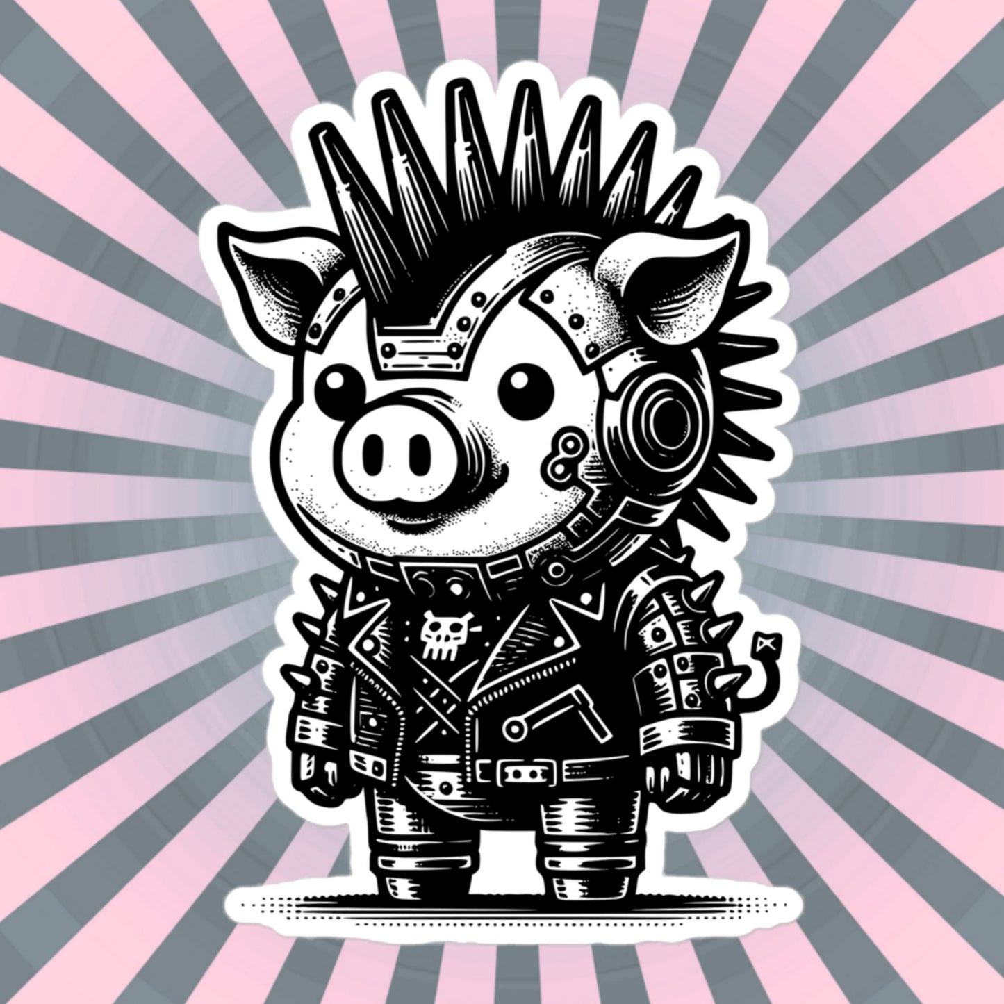 Gothic Grunge Punkrock Cyborg Pig Sticker Vinyl Waterproof Cyberpunk Animal Sticker for Tumblers, Car Bumpers, Books and Crafts