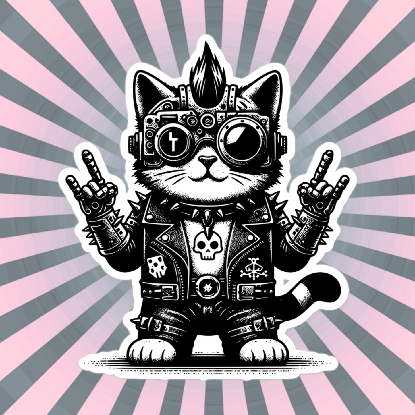 Gothic Grunge Punkrock Cyborg Kitty Cat Sticker Vinyl Waterproof Cyberpunk Animal Sticker for Tumblers, Car Bumpers, Books and Crafts