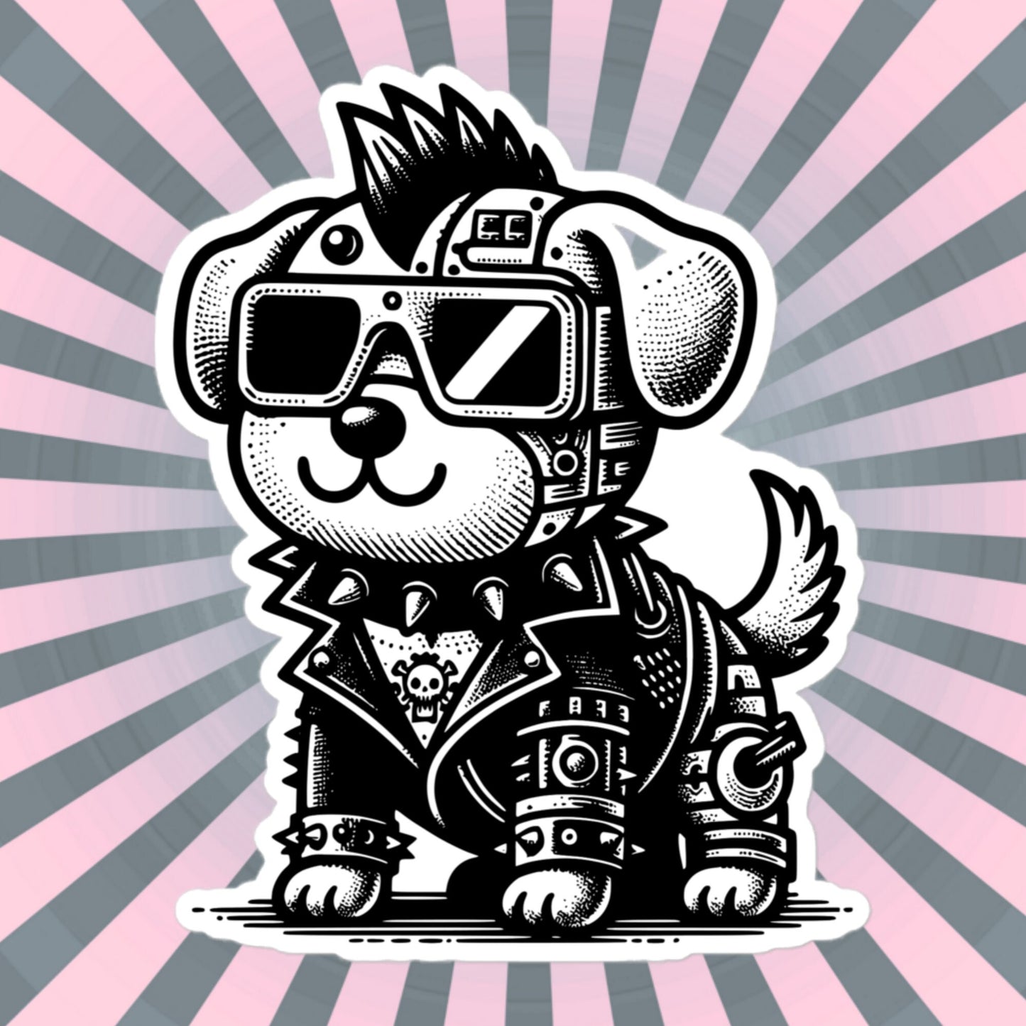 Gothic Grunge Punkrock Cyborg Dog Sticker Vinyl Waterproof Cyberpunk Animal Sticker for Tumblers, Car Bumpers, Books and Crafts