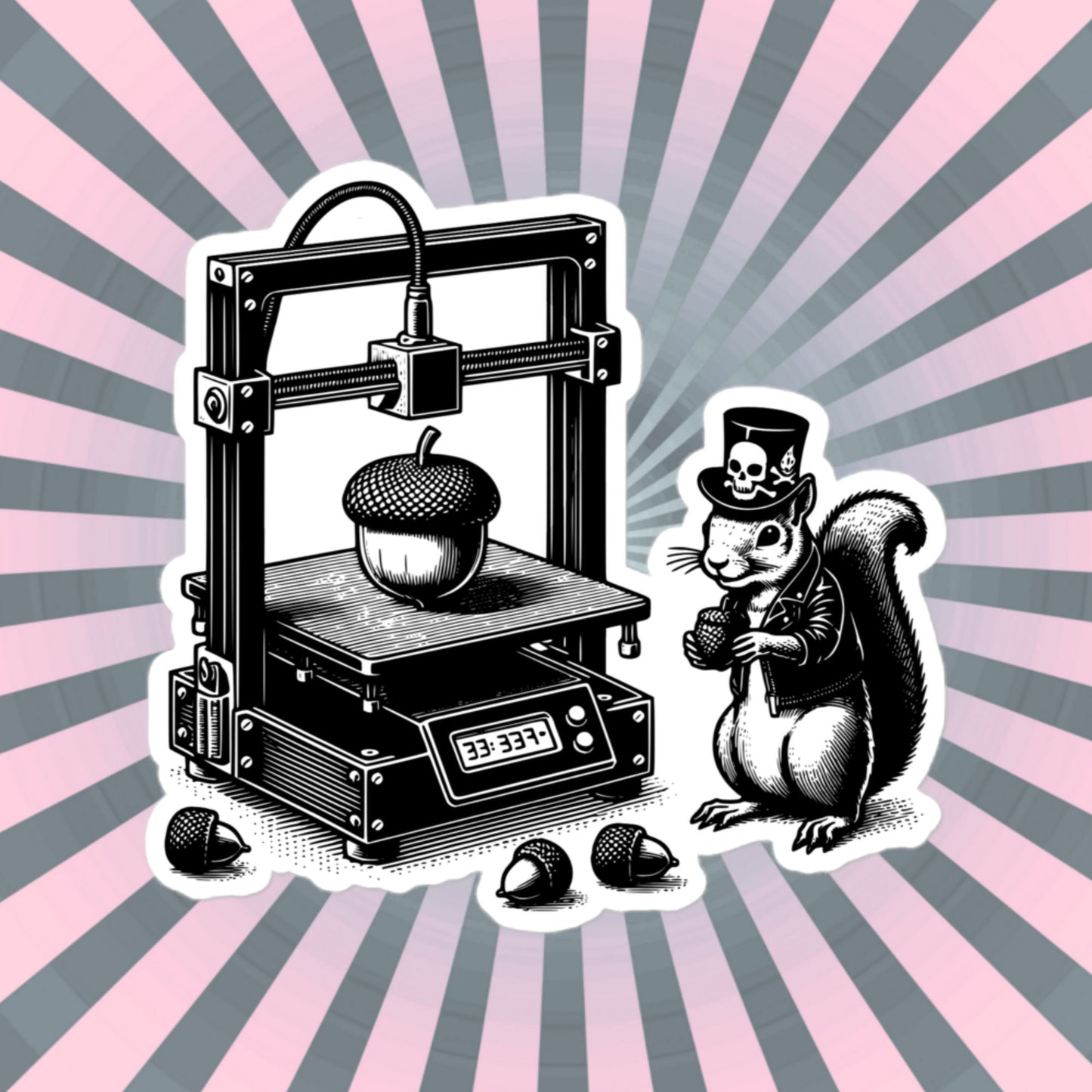 Cyber Goth Punk Squirrel 3D Printing Acorn Sticker, Weirdcore Animal Vinyl Waterproof Weird Sticker for Tumblers, Bumpers, Books & Crafts