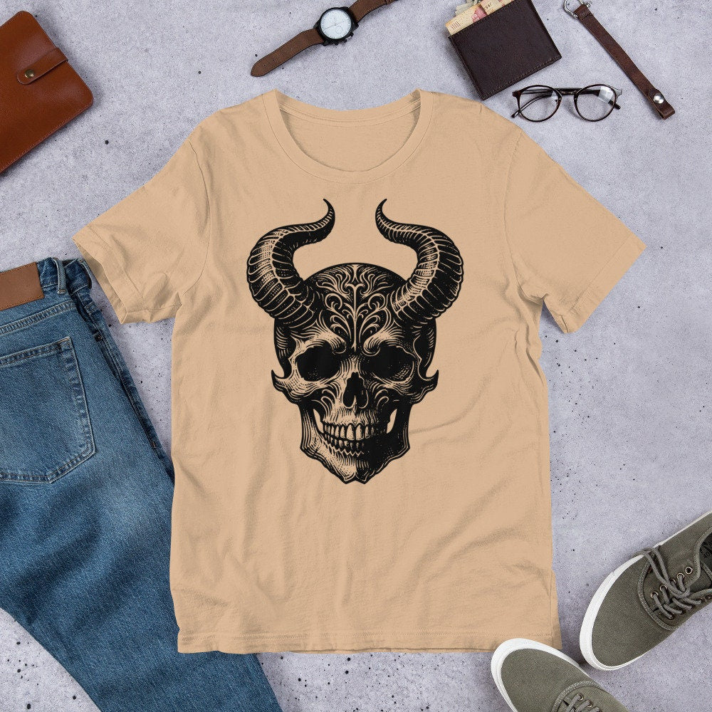 Gothic Grunge Punkrock Horned Skull Shirt Vinyl Waterproof Darkcore T-Shirts for Tumblers, Car Bumpers, Books and Crafts