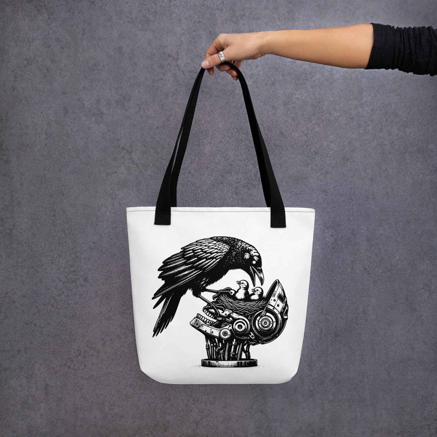 White Pastel Goth Grunge Punk Raven Rewire Robot Tote Bag Animal vs Tech Gothic DreamSage Tote Bag