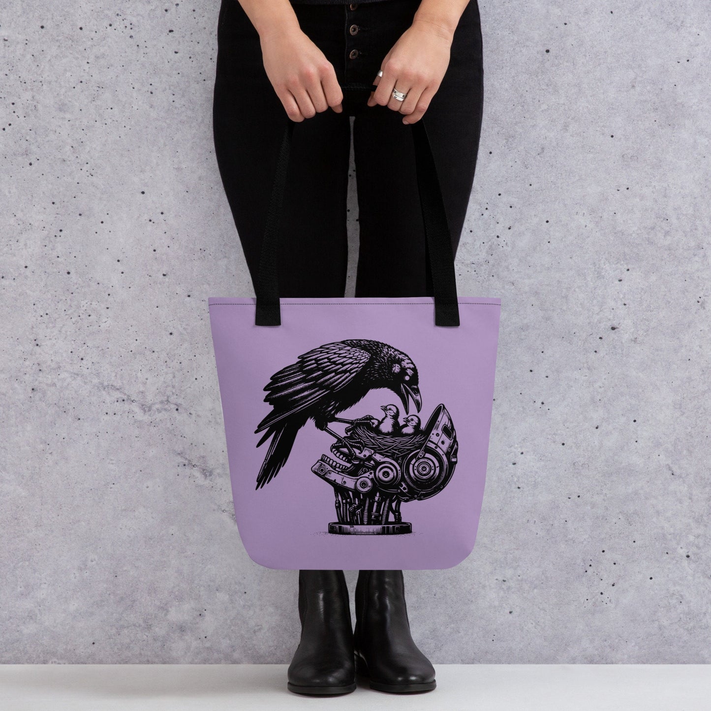 Purple & Black Pastel Goth Grunge Punk Raven Nest Robot Tote Bag Animal vs Tech Gothic DreamSage Tote Bag