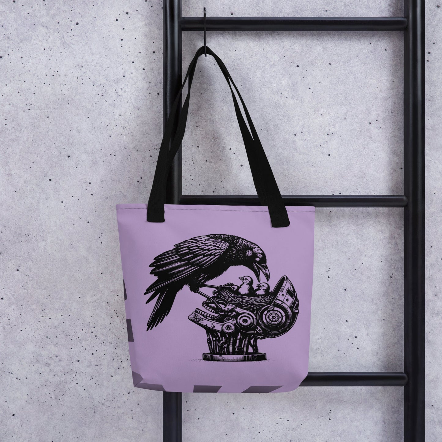 Purple & Black Pastel Goth Grunge Punk Raven Nest Robot Tote Bag Animal vs Tech Gothic DreamSage Tote Bag
