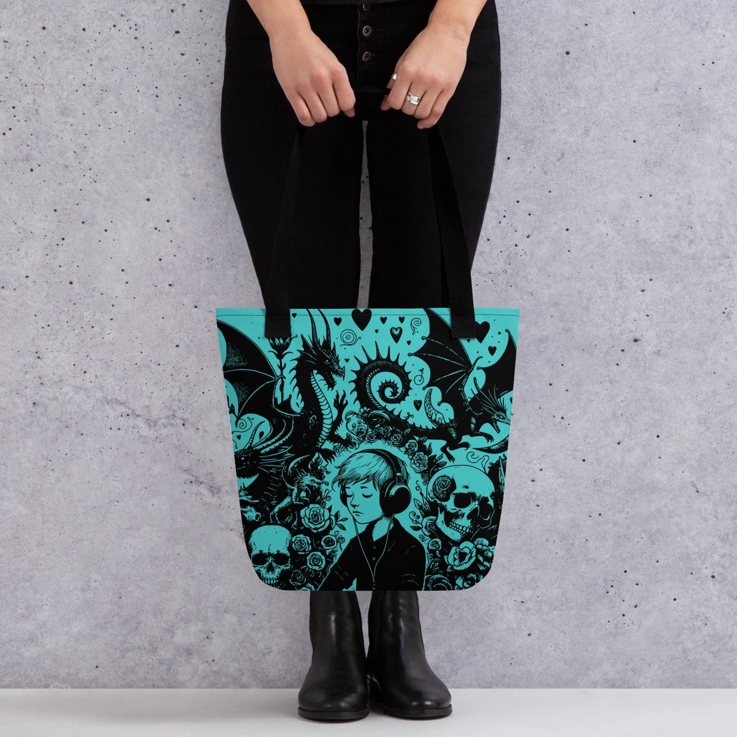 AQUA Gothic Grunge Pastel Goth Drowning Out The Demons Tote Bag, Ventcore Darkcore Weird Stuff Dark Aesthetic Tote Bag