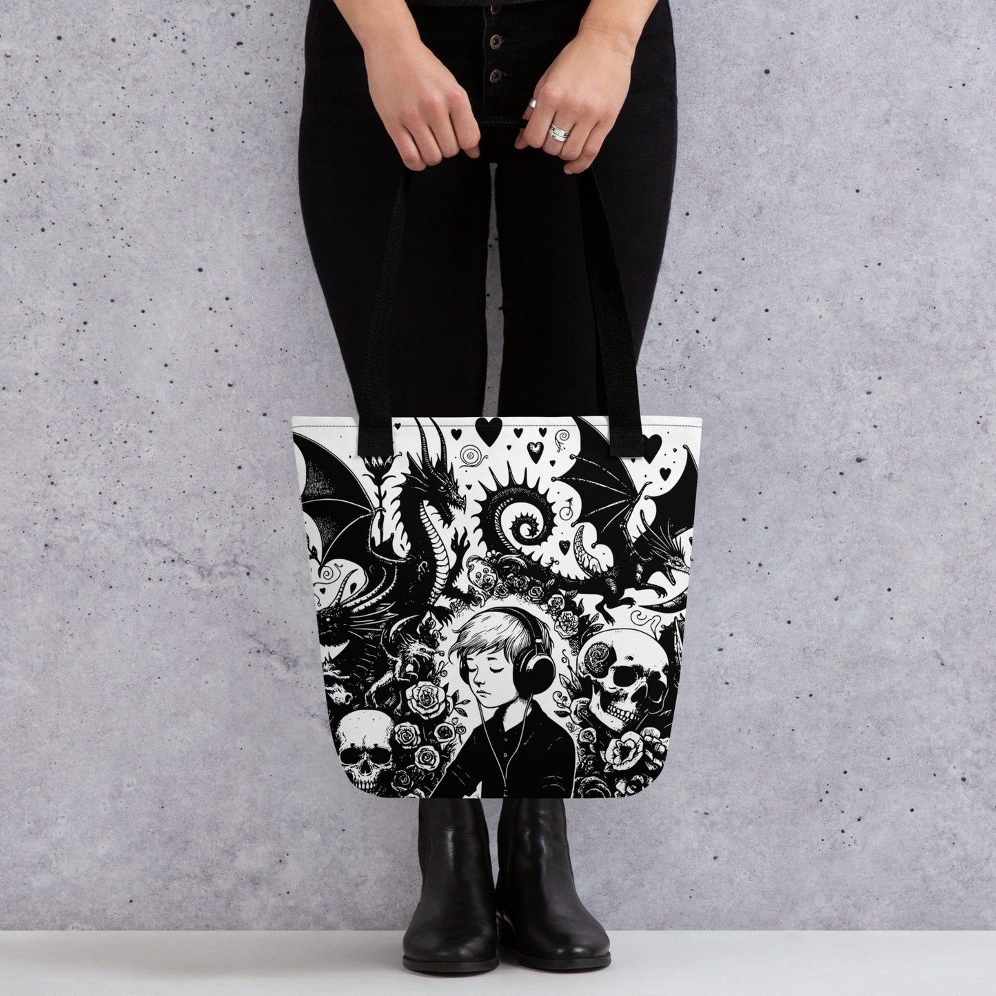 WHITE Gothic Grunge Pastel Goth Drowning Out The Demons Tote Bag, Ventcore Darkcore Weird Stuff Dark Aesthetic Tote Bag