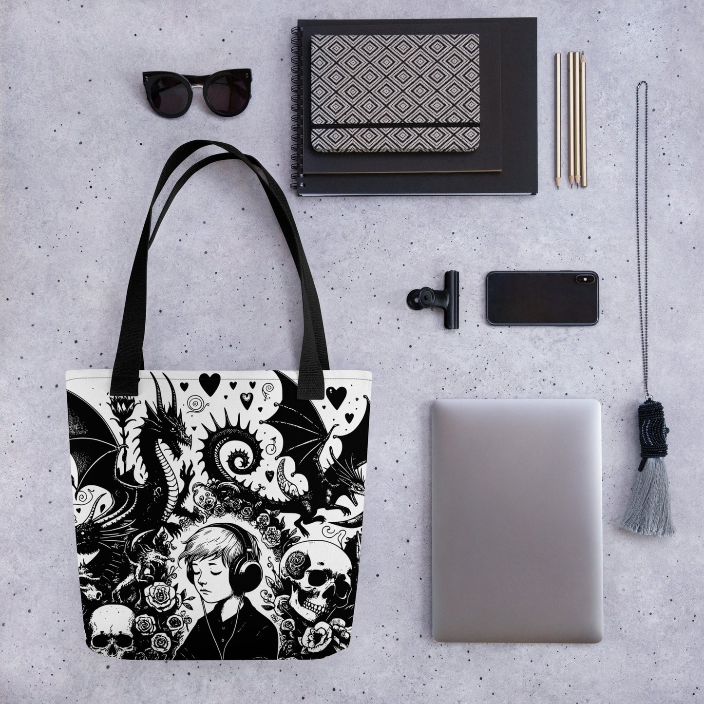 WHITE Gothic Grunge Pastel Goth Drowning Out The Demons Tote Bag, Ventcore Darkcore Weird Stuff Dark Aesthetic Tote Bag