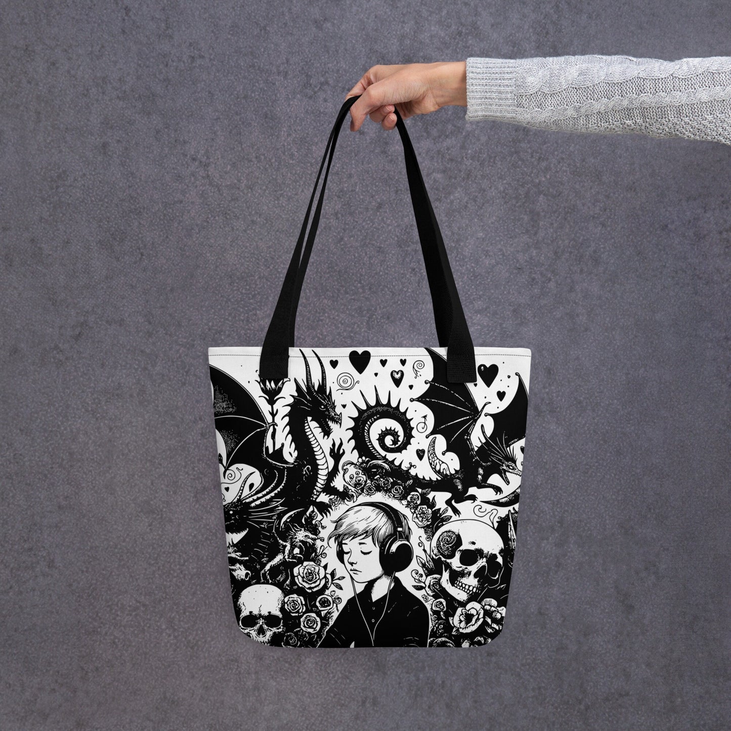 WHITE Gothic Grunge Pastel Goth Drowning Out The Demons Tote Bag, Ventcore Darkcore Weird Stuff Dark Aesthetic Tote Bag