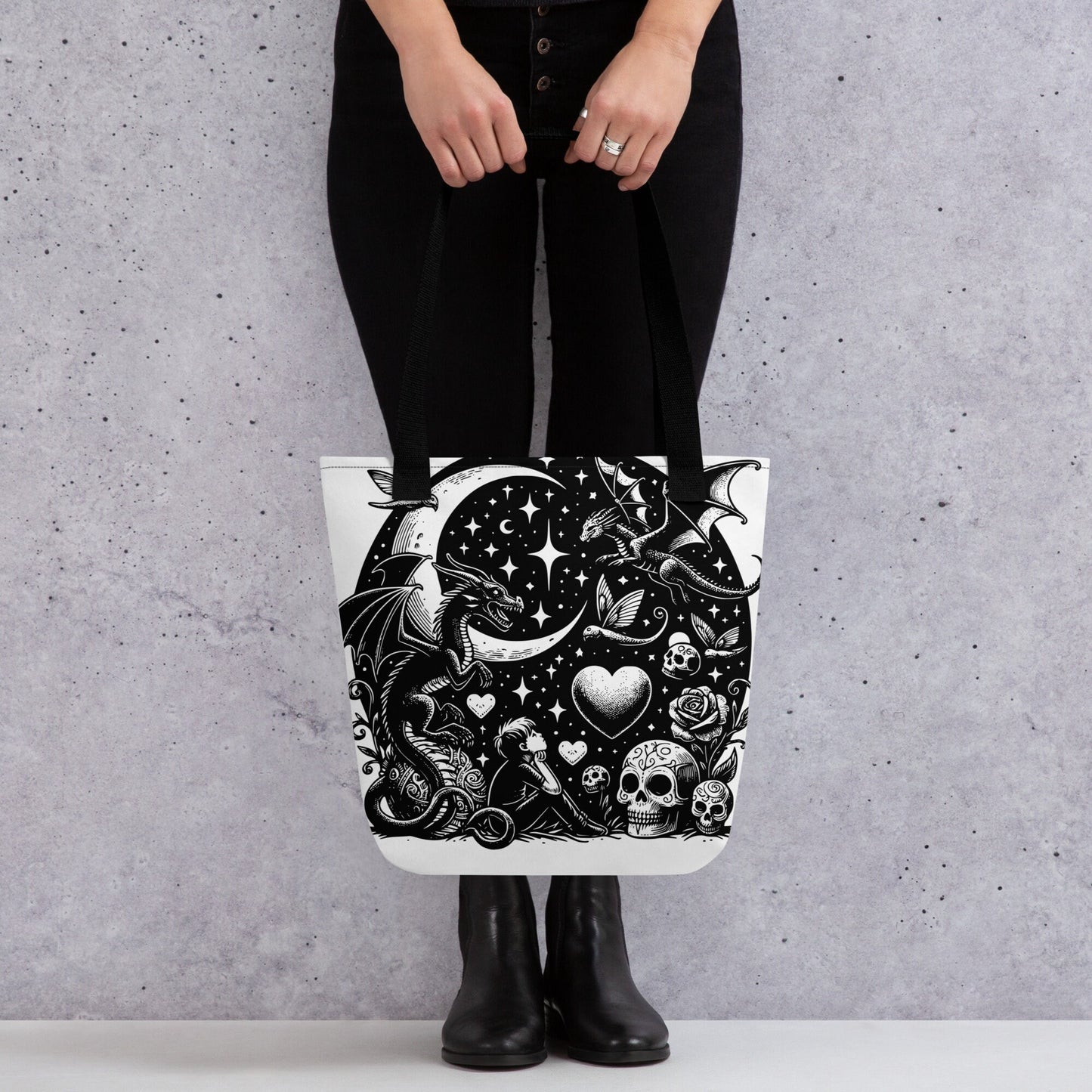 WHITE Gothic Grunge Pastel Goth Moon Gazer Tote Bag, Ventcore Darkcore Weird Stuff Dark Aesthetic Tote Bag