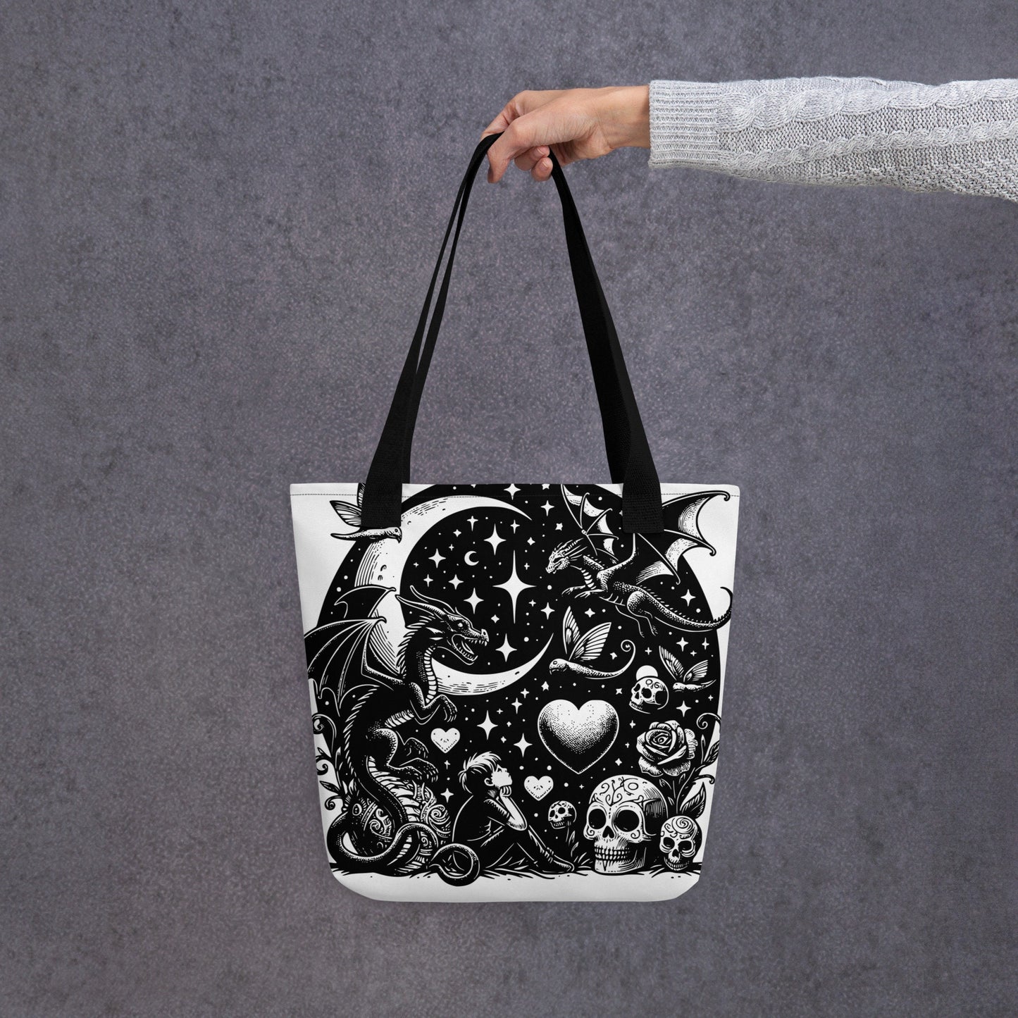 WHITE Gothic Grunge Pastel Goth Moon Gazer Tote Bag, Ventcore Darkcore Weird Stuff Dark Aesthetic Tote Bag