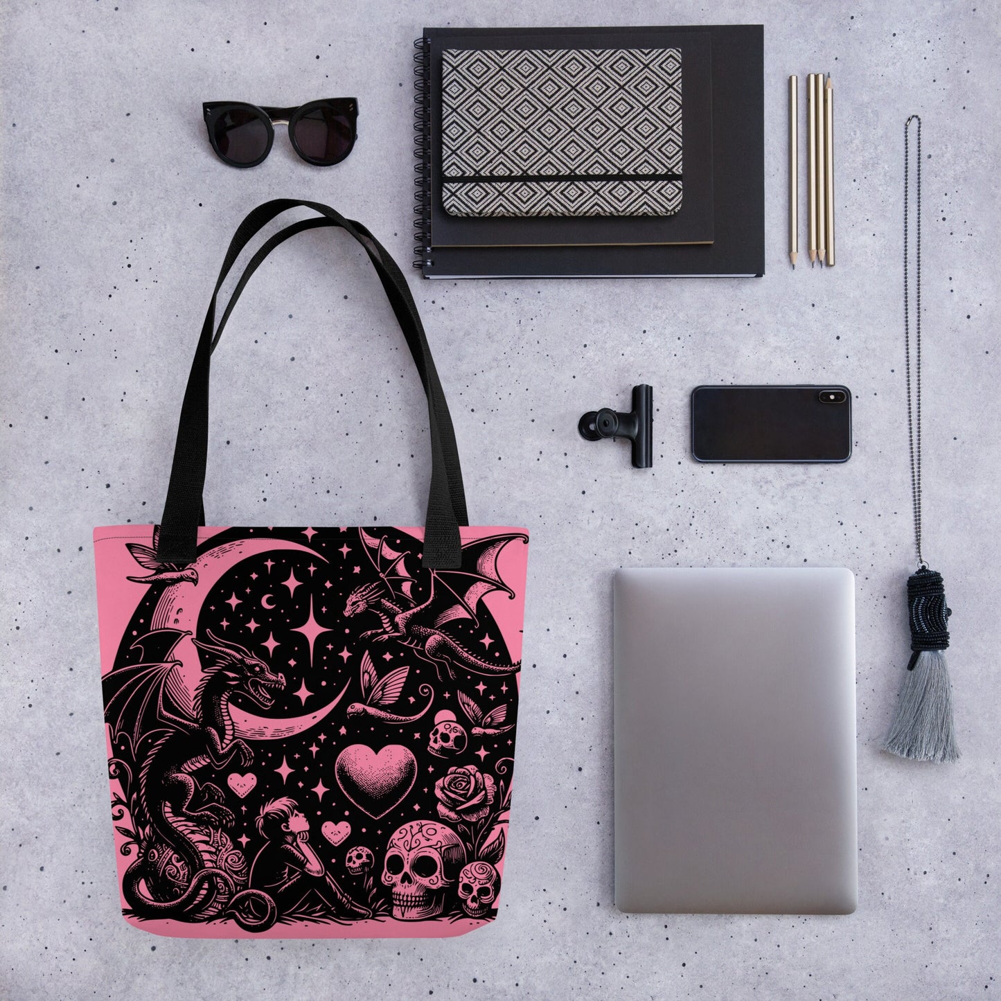 PINK Gothic Grunge Pastel Goth Moon Gazer Tote Bag, Ventcore Darkcore Weird Stuff Dark Aesthetic Tote Bag