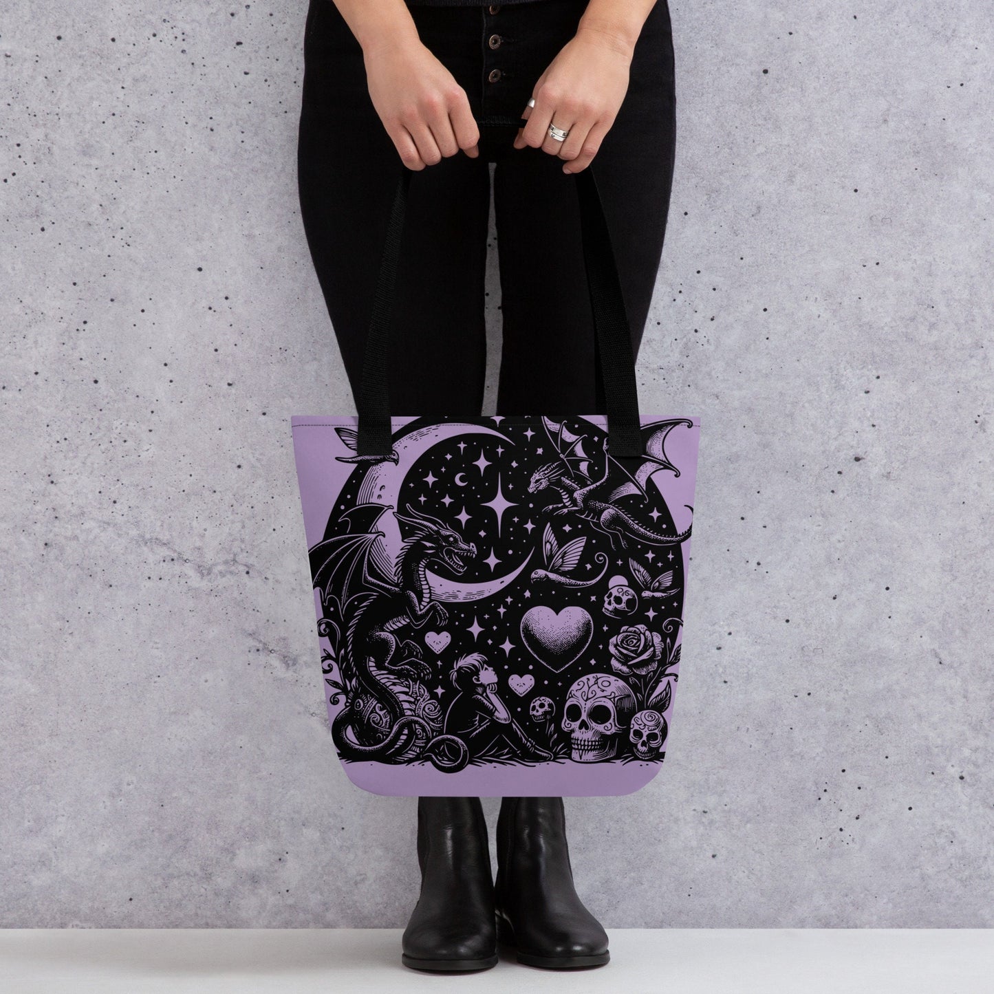 PURPLE Gothic Grunge Pastel Goth Moon Gazer Tote Bag, Ventcore Darkcore Weird Stuff Dark Aesthetic Tote Bag