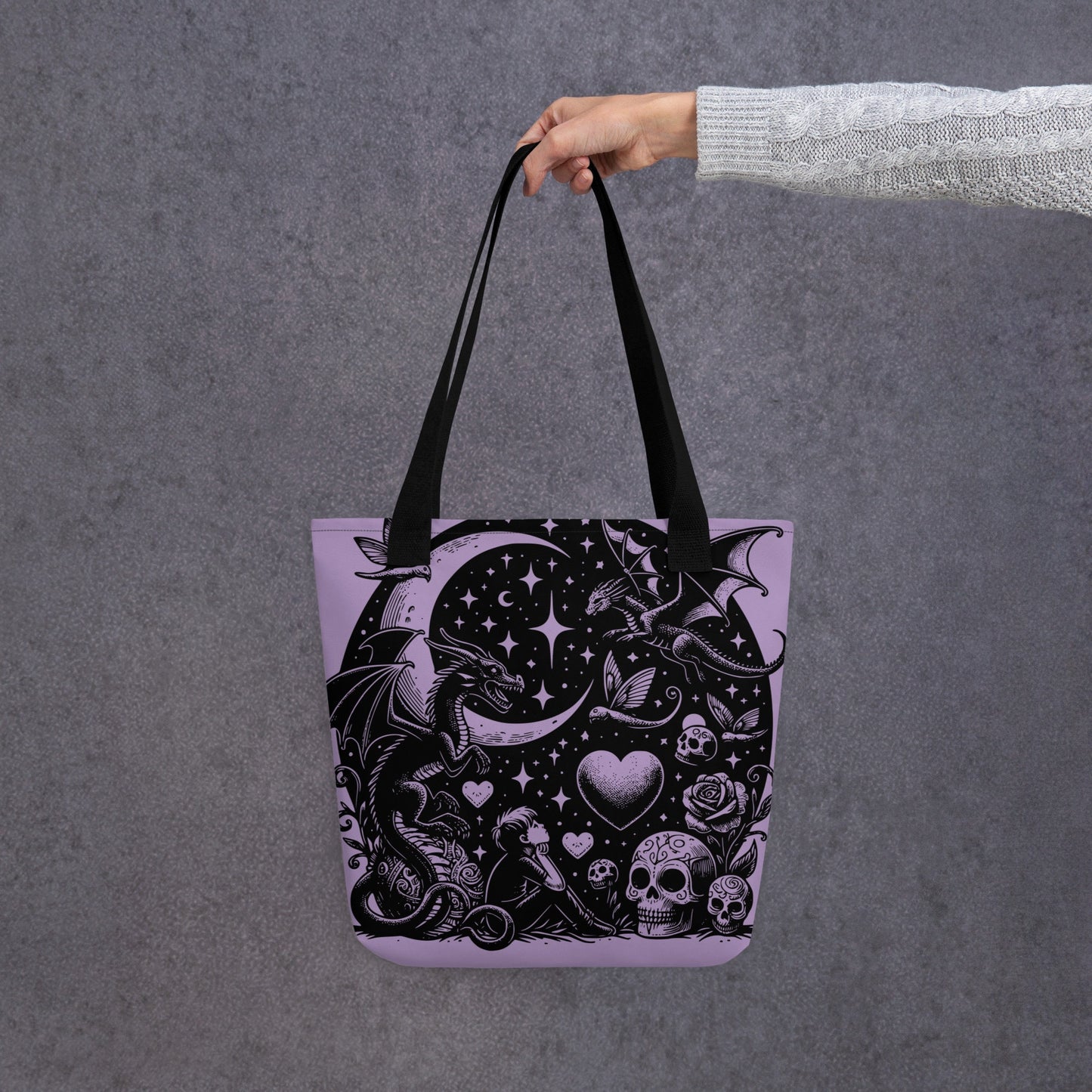 PURPLE Gothic Grunge Pastel Goth Moon Gazer Tote Bag, Ventcore Darkcore Weird Stuff Dark Aesthetic Tote Bag