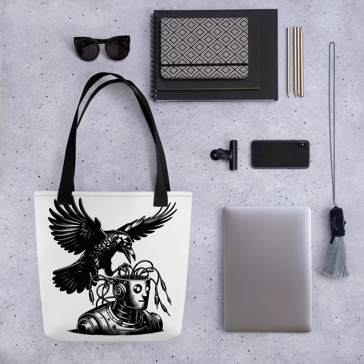 WHITE Pastel Goth Grunge Punk Raven Rewire Robot Tote Bag Animal vs Tech Gothic DreamSage Tote Bag