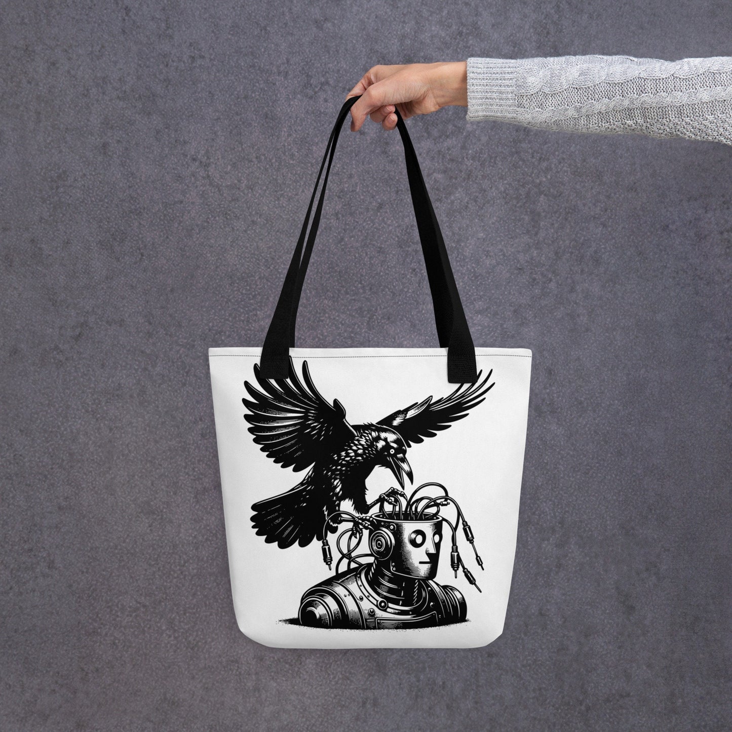 WHITE Pastel Goth Grunge Punk Raven Rewire Robot Tote Bag Animal vs Tech Gothic DreamSage Tote Bag