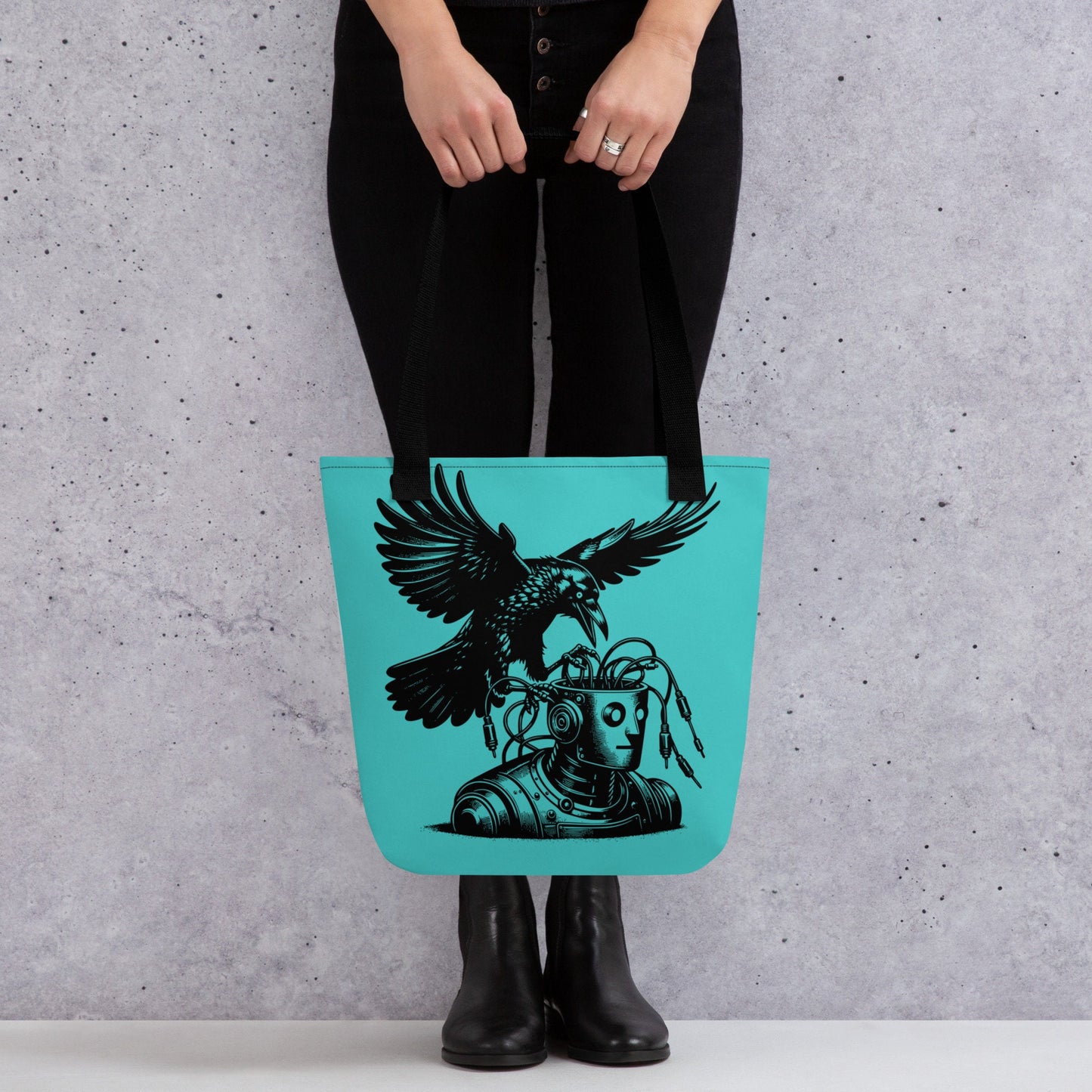 AQUA Pastel Goth Grunge Punk Raven Rewire Robot Tote Bag Animal vs Tech Gothic DreamSage Tote Bag