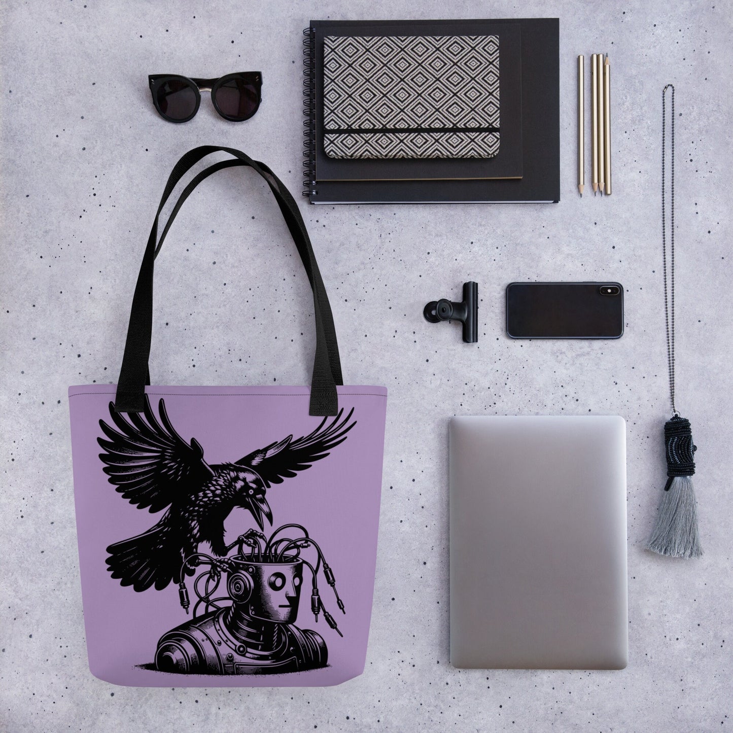 PURPLE Pastel Goth Grunge Punk Raven Rewire Robot Tote Bag Animal vs Tech Gothic DreamSage Tote Bag