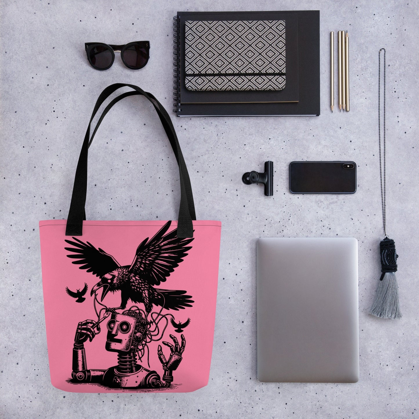 PINK Pastel Goth Grunge Punk Ravens Against The Machine Robot Tote Bag Animal vs Tech Gothic DreamSage Tote Bag