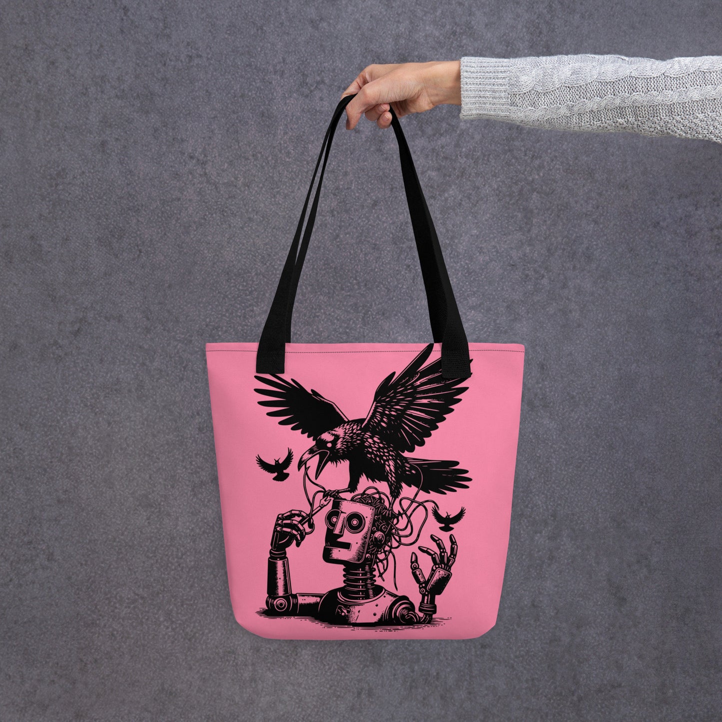 PINK Pastel Goth Grunge Punk Ravens Against The Machine Robot Tote Bag Animal vs Tech Gothic DreamSage Tote Bag