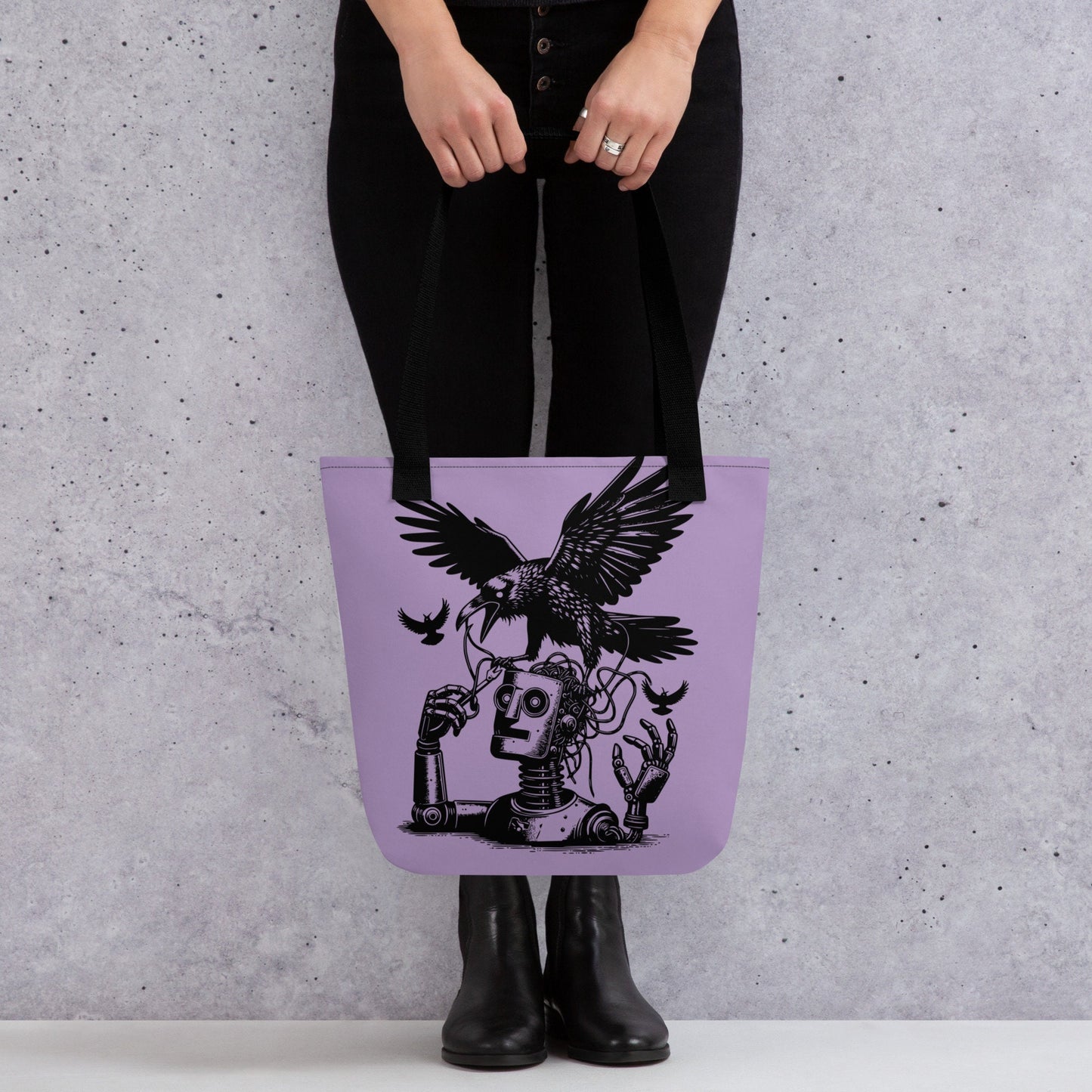 PURPLE Pastel Goth Grunge Punk Ravens Against The Machine Robot Tote Bag Animal vs Tech Gothic DreamSage Tote Bag