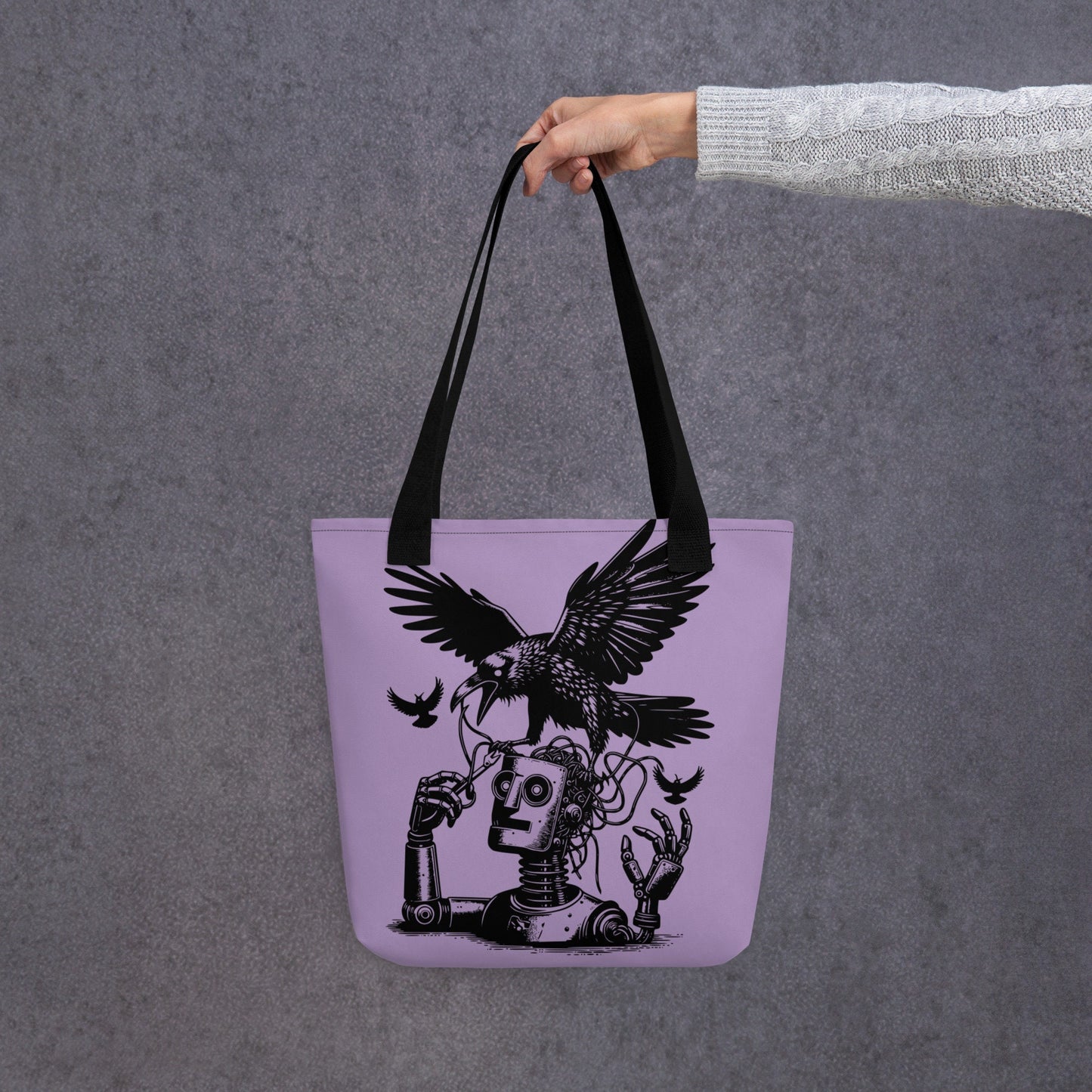 PURPLE Pastel Goth Grunge Punk Ravens Against The Machine Robot Tote Bag Animal vs Tech Gothic DreamSage Tote Bag