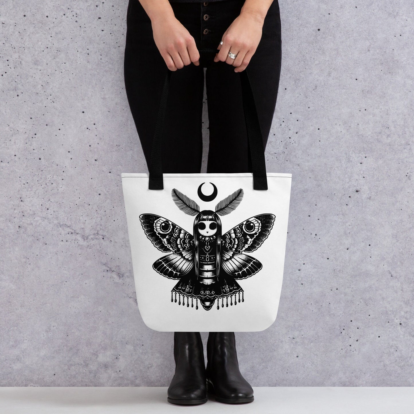 WHITE Gothic Grunge Pastel Goth Luna Moth Tote Bag, Dreamcore Ventcore Darkcore Weird Stuff Dark Aesthetic Tote Bag