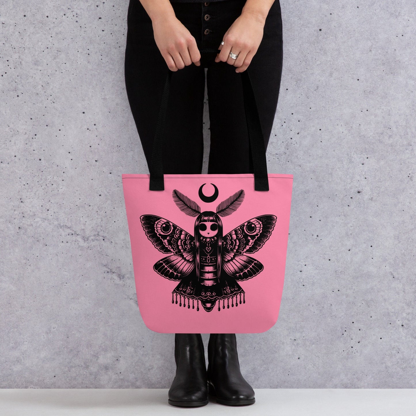 PINK Gothic Grunge Pastel Goth Luna Moth Tote Bag, Dreamcore Ventcore Darkcore Weird Stuff Dark Aesthetic Tote Bag