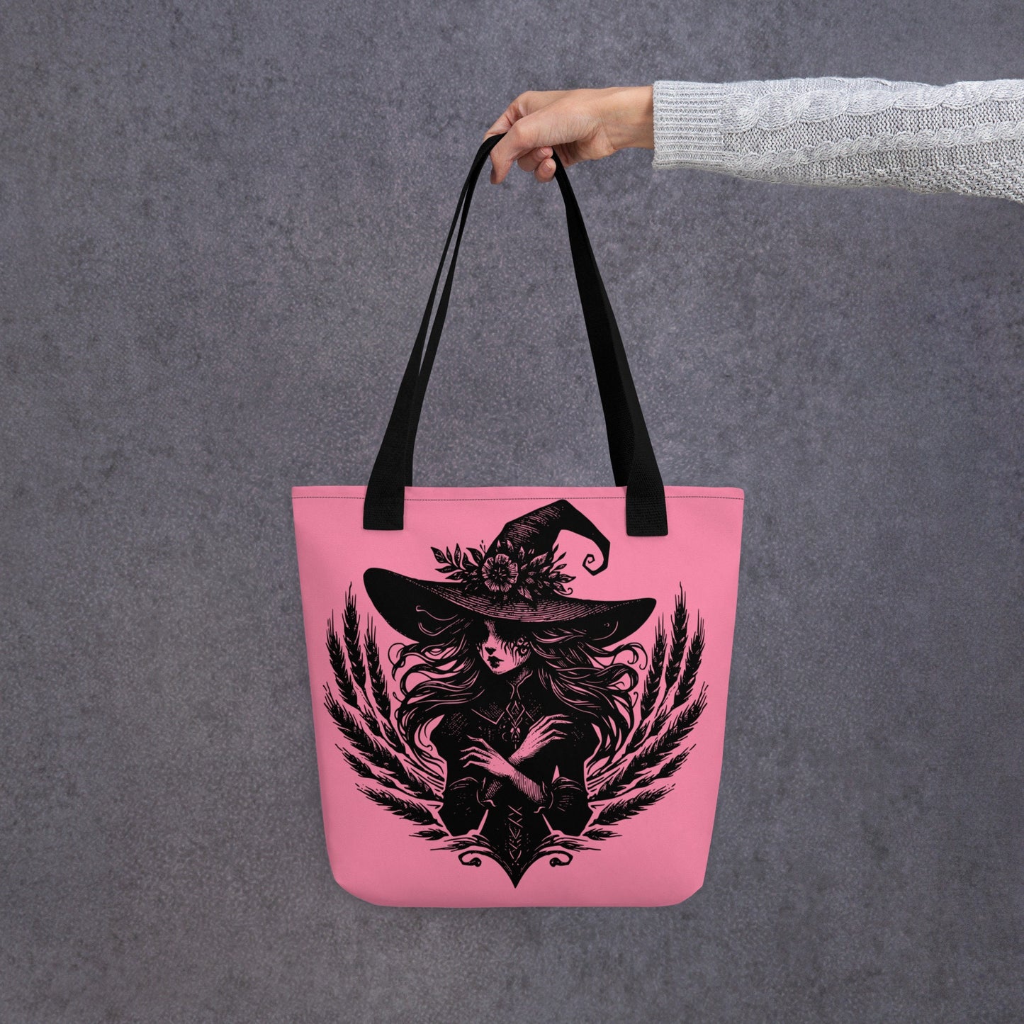 PINK Gothic Grunge Pastel Goth Wheat Witch Tote Bag, Ventcore Darkcore Weird Stuff Dark Aesthetic Halloween Tote Bag