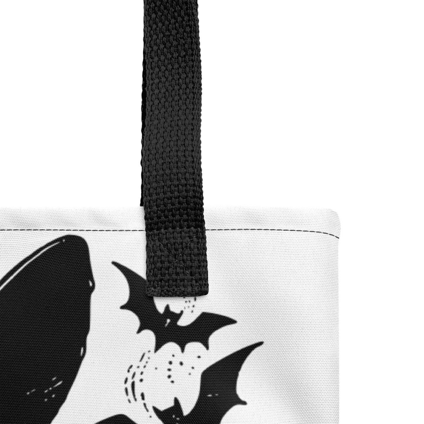 WHITE Gothic Grunge Pastel Goth Bats & Witch Tote Bag, Ventcore Darkcore Weird Stuff Dark Aesthetic Halloween Tote Bag