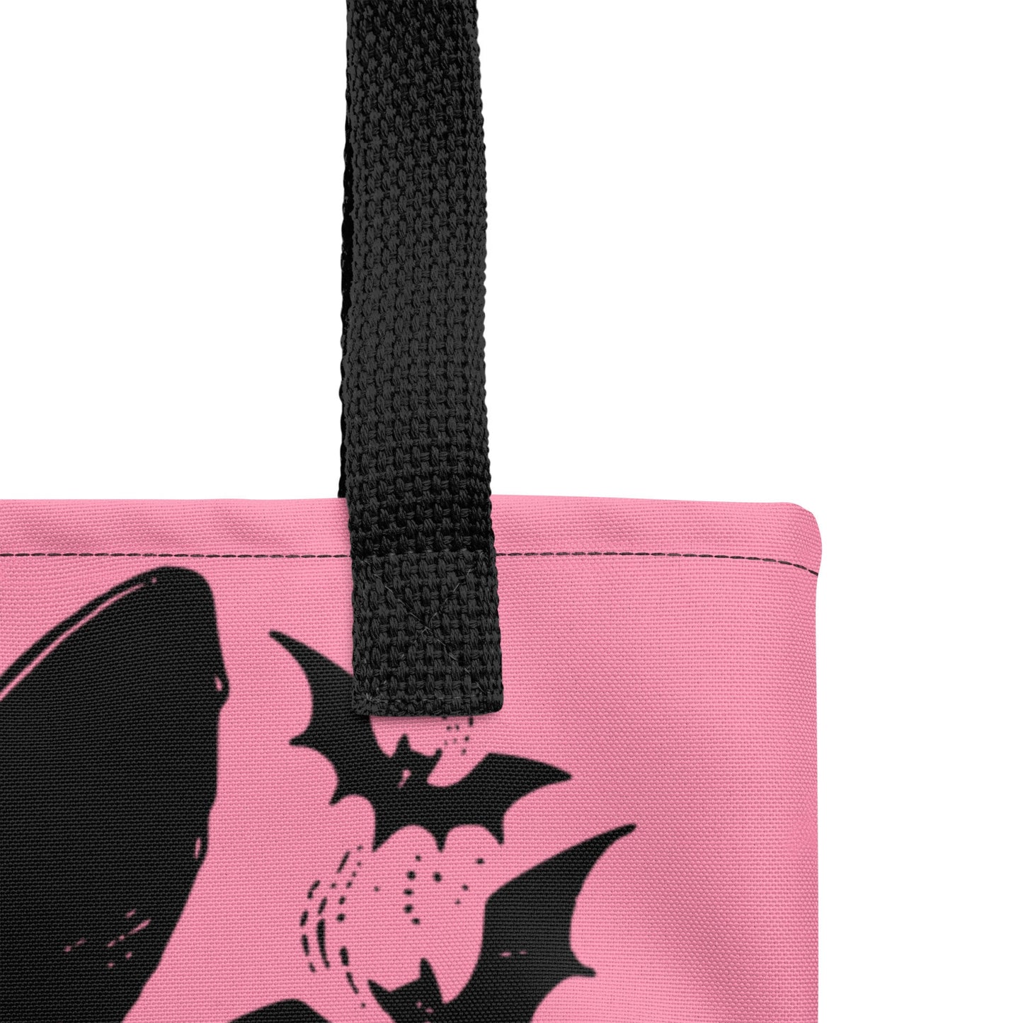 PINK Gothic Grunge Pastel Goth Bats & Witch Tote Bag, Ventcore Darkcore Weird Stuff Dark Aesthetic Halloween Tote Bag