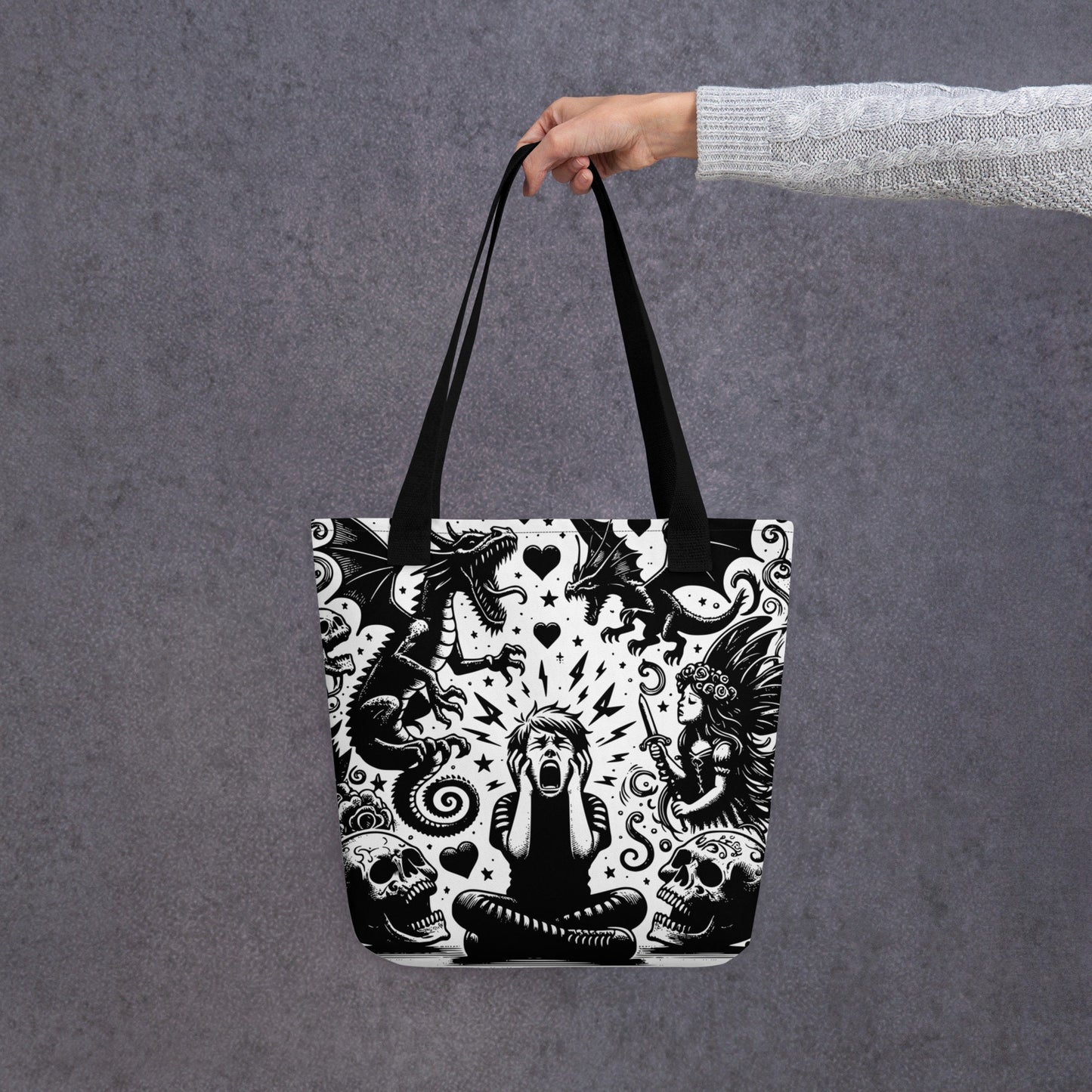 WHITE Gothic Grunge Pastel Goth Outcry Tote Bag, Dreamcore Ventcore Darkcore Weird Stuff Dark Aesthetic Tote Bag