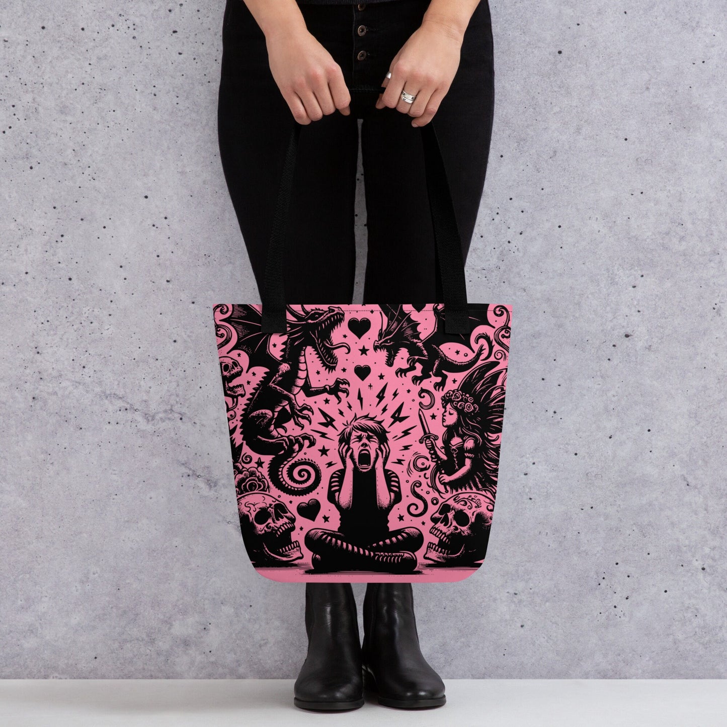 PINK Gothic Grunge Pastel Goth Outcry Tote Bag, Dreamcore Ventcore Darkcore Weird Stuff Dark Aesthetic Tote Bag