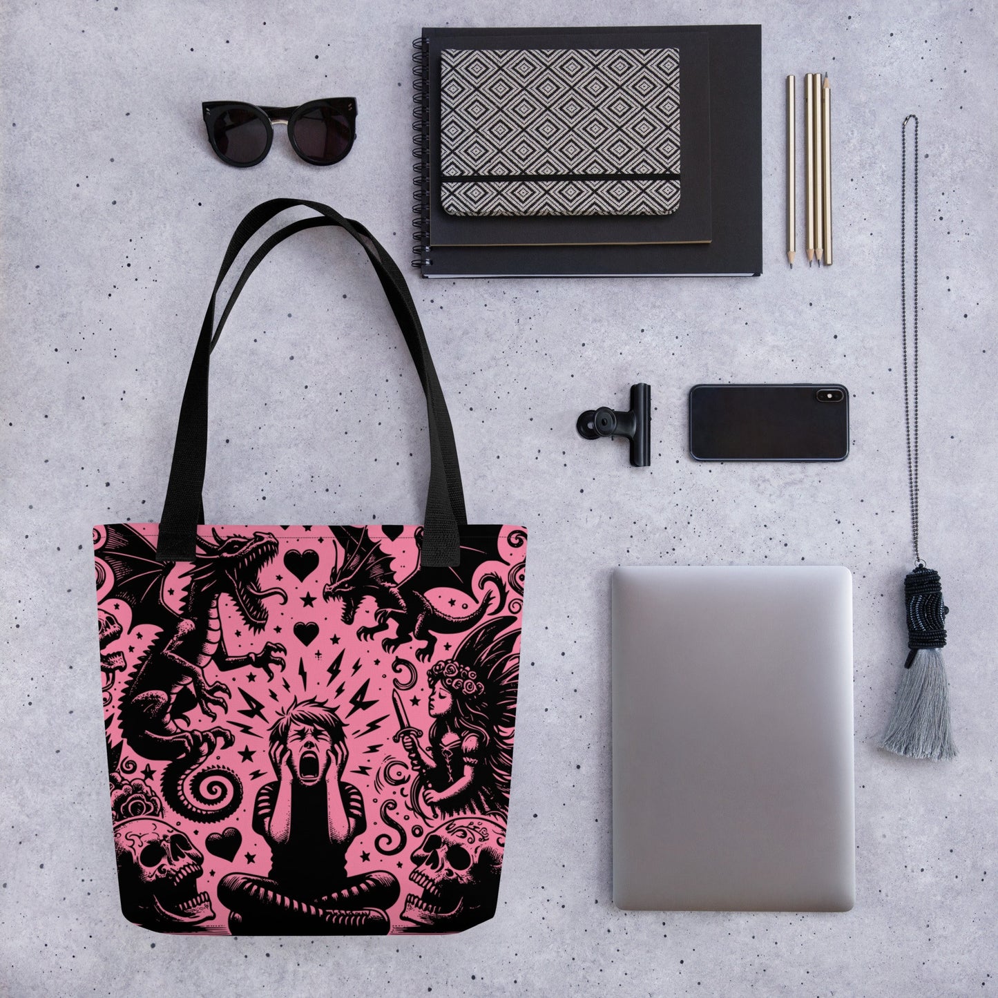 PINK Gothic Grunge Pastel Goth Outcry Tote Bag, Dreamcore Ventcore Darkcore Weird Stuff Dark Aesthetic Tote Bag