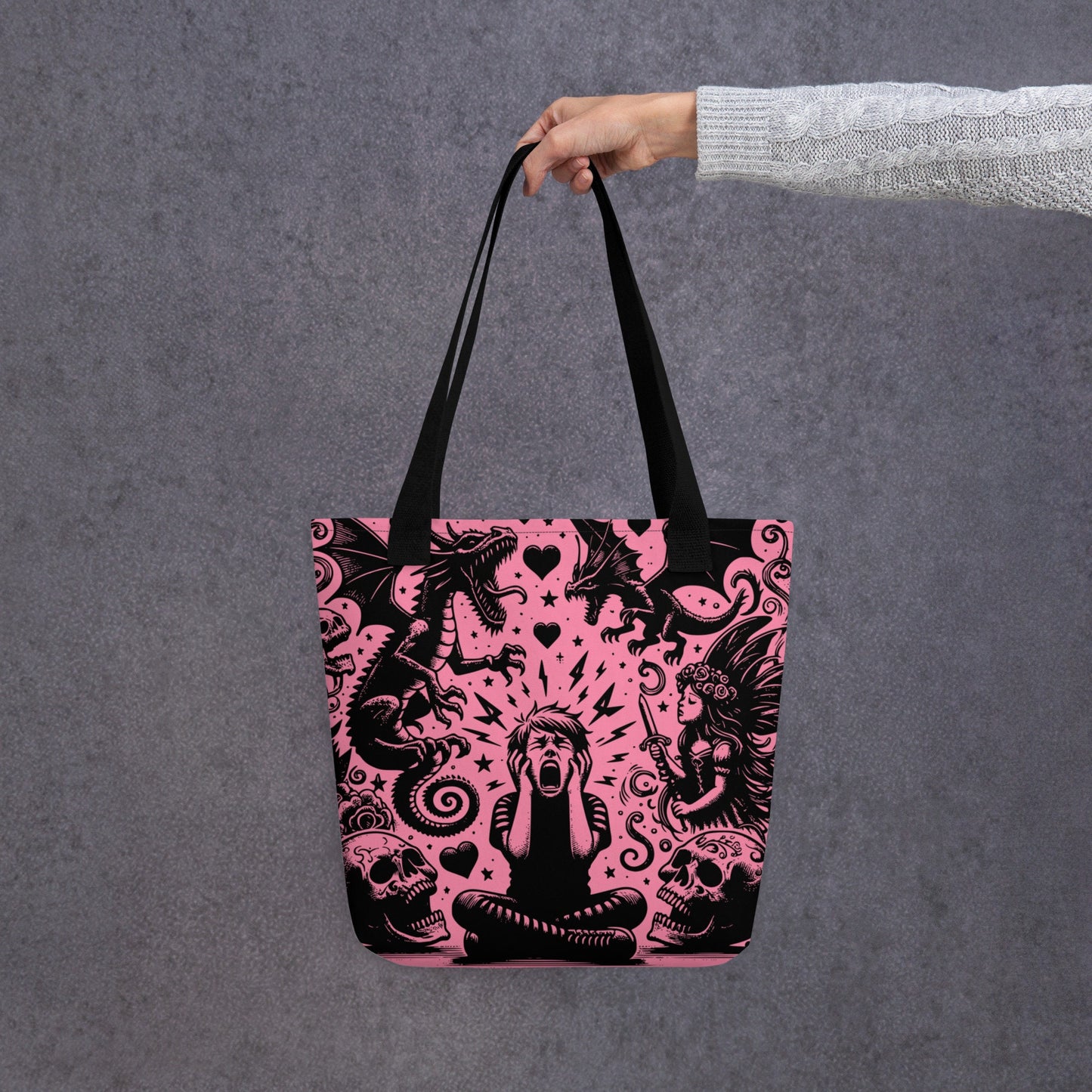 PINK Gothic Grunge Pastel Goth Outcry Tote Bag, Dreamcore Ventcore Darkcore Weird Stuff Dark Aesthetic Tote Bag