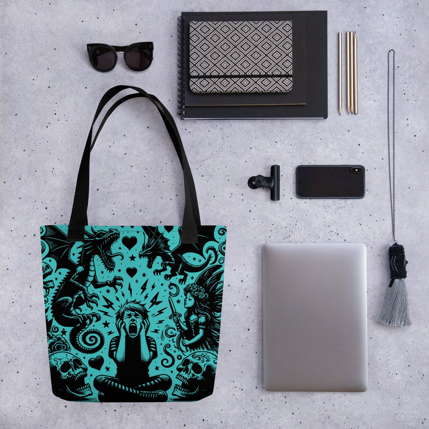AQUA Gothic Grunge Pastel Goth Outcry Tote Bag, Dreamcore Ventcore Darkcore Weird Stuff Dark Aesthetic Tote Bag