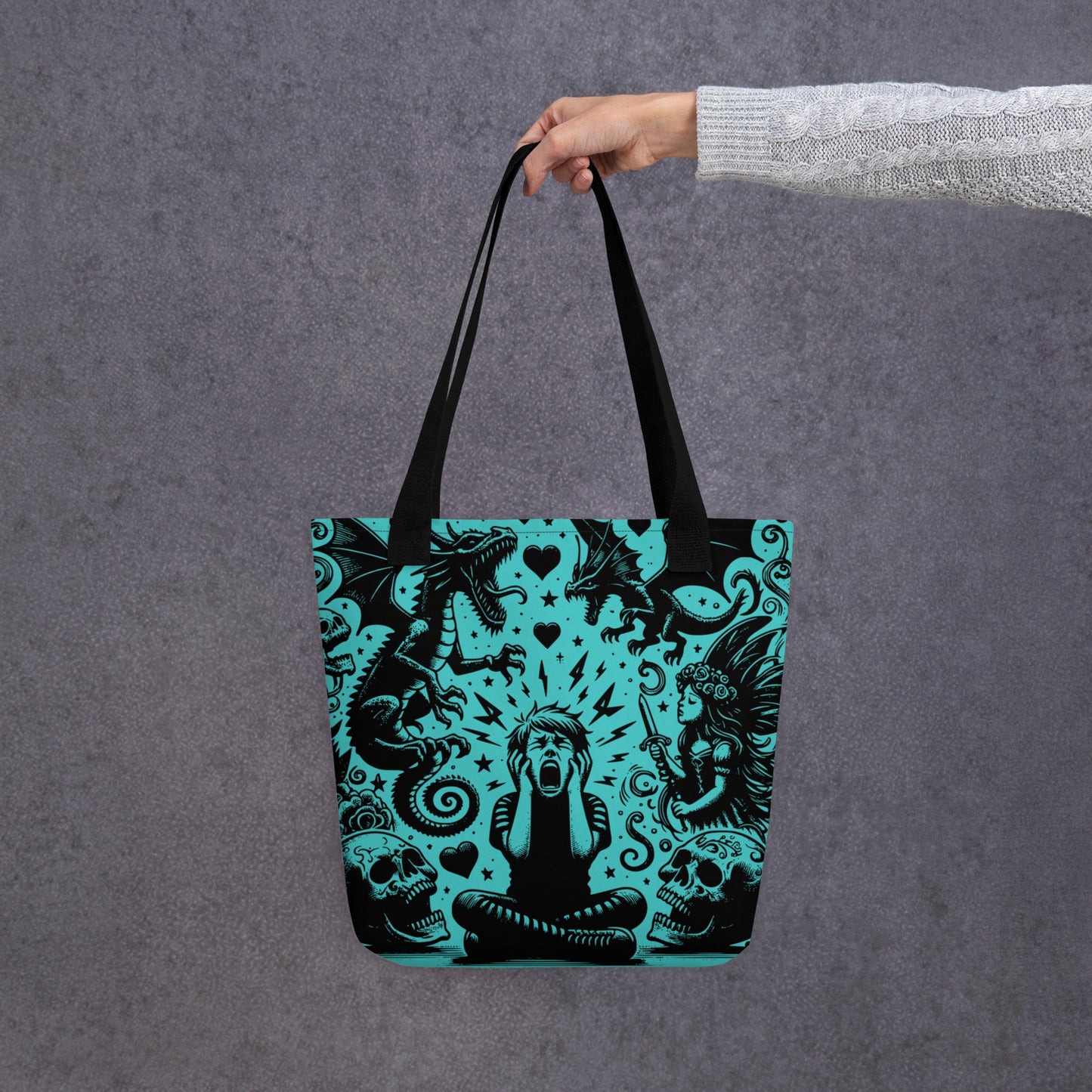 AQUA Gothic Grunge Pastel Goth Outcry Tote Bag, Dreamcore Ventcore Darkcore Weird Stuff Dark Aesthetic Tote Bag