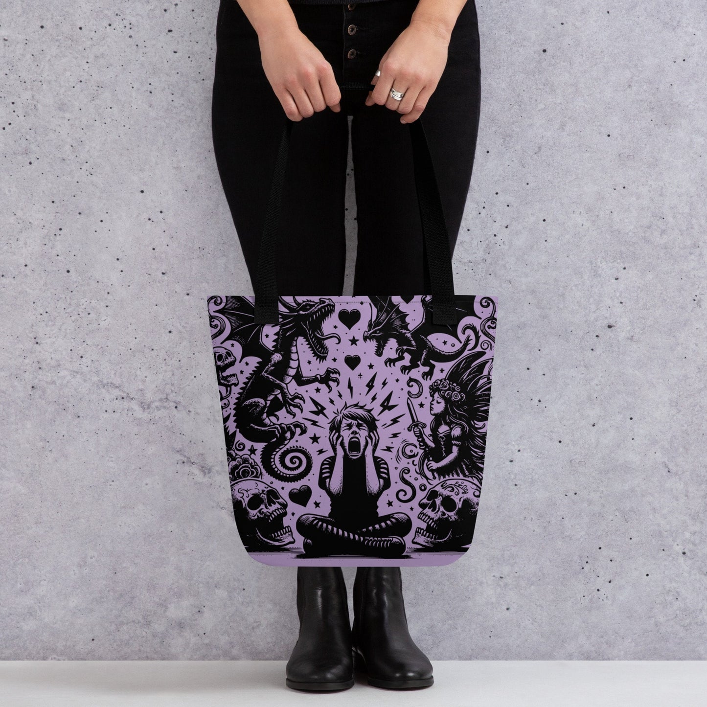 PURPLE Gothic Grunge Pastel Goth Outcry Tote Bag, Dreamcore Ventcore Darkcore Weird Stuff Dark Aesthetic Tote Bag