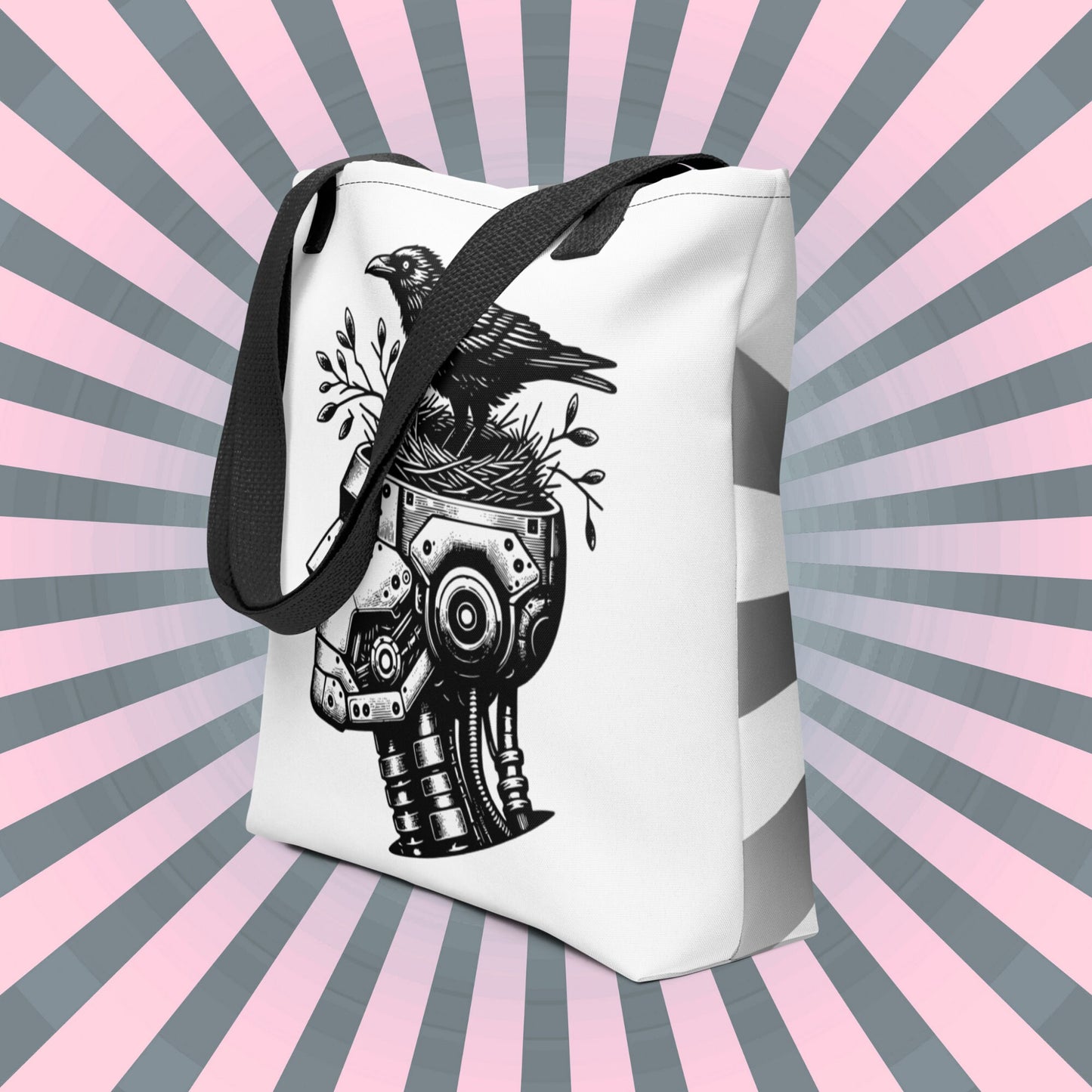 WHITE Gothic Pastel Goth Grunge Punk Raven Nest in Robot Tote Bag CoExist DreamSage Tote Bag