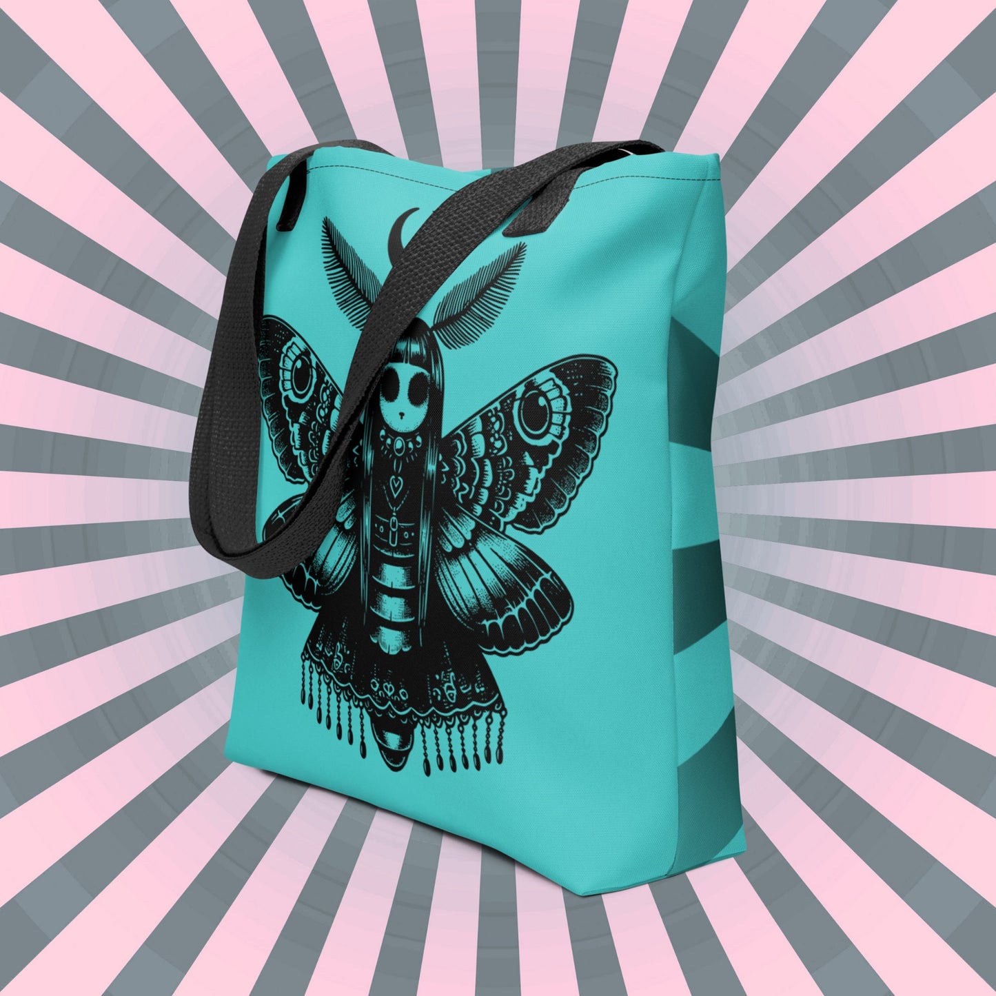 AQUA Gothic Grunge Pastel Goth Luna Moth Tote Bag, Dreamcore Ventcore Darkcore Weird Stuff Dark Aesthetic Tote Bag