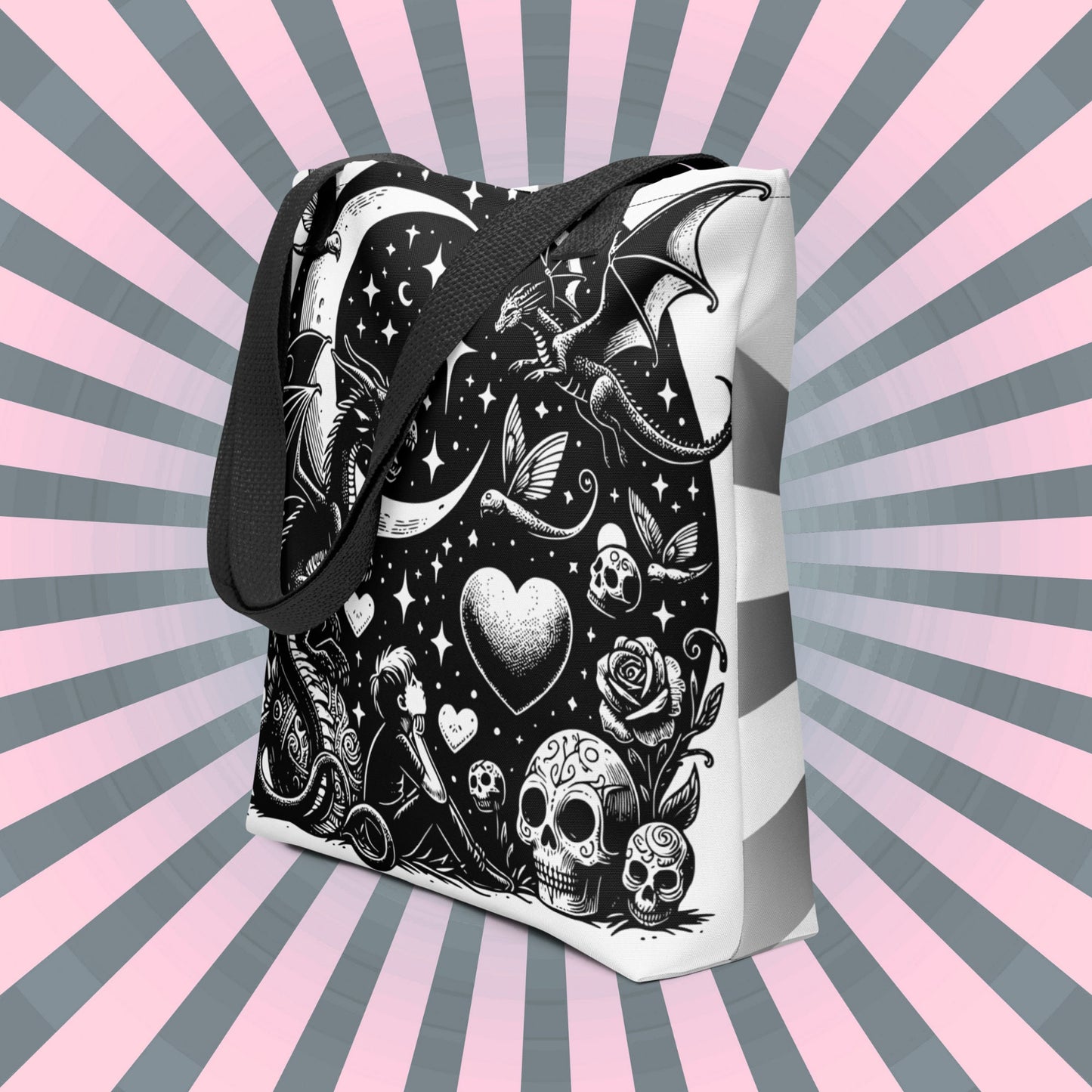 WHITE Gothic Grunge Pastel Goth Moon Gazer Tote Bag, Ventcore Darkcore Weird Stuff Dark Aesthetic Tote Bag