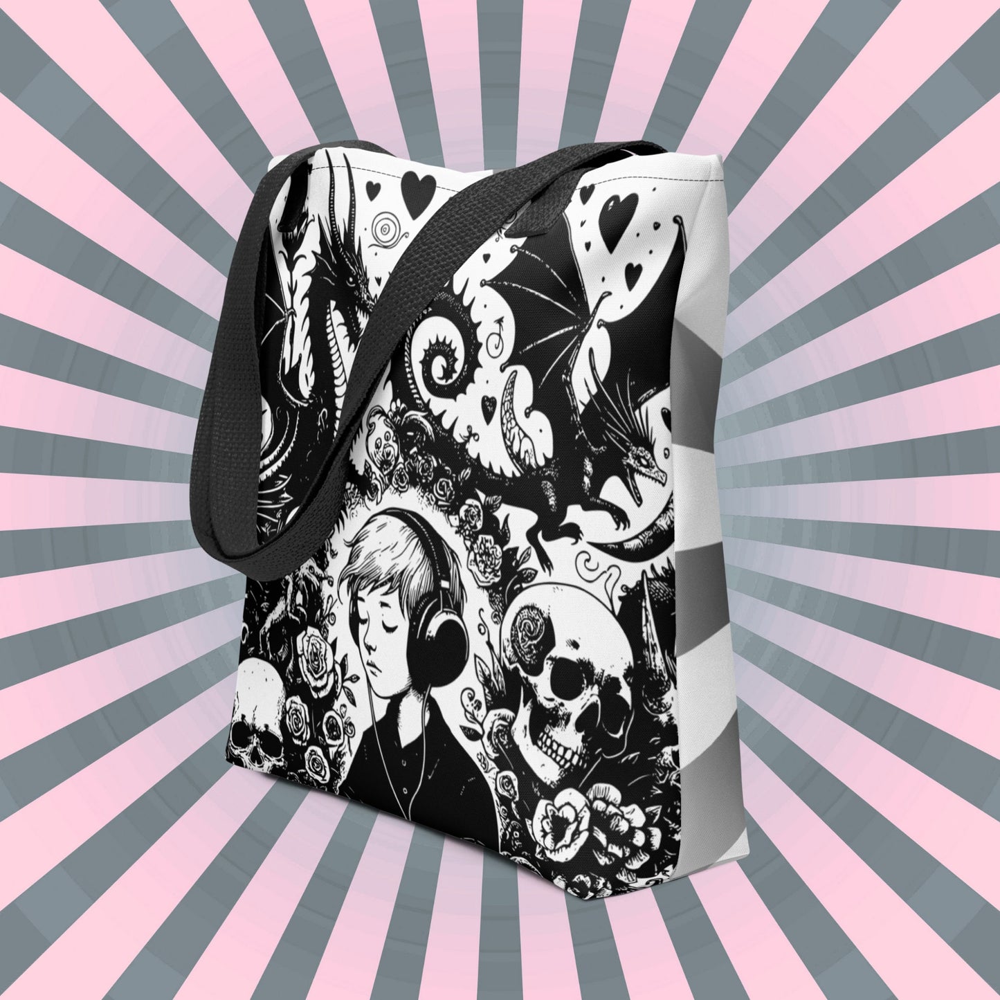 WHITE Gothic Grunge Pastel Goth Drowning Out The Demons Tote Bag, Ventcore Darkcore Weird Stuff Dark Aesthetic Tote Bag